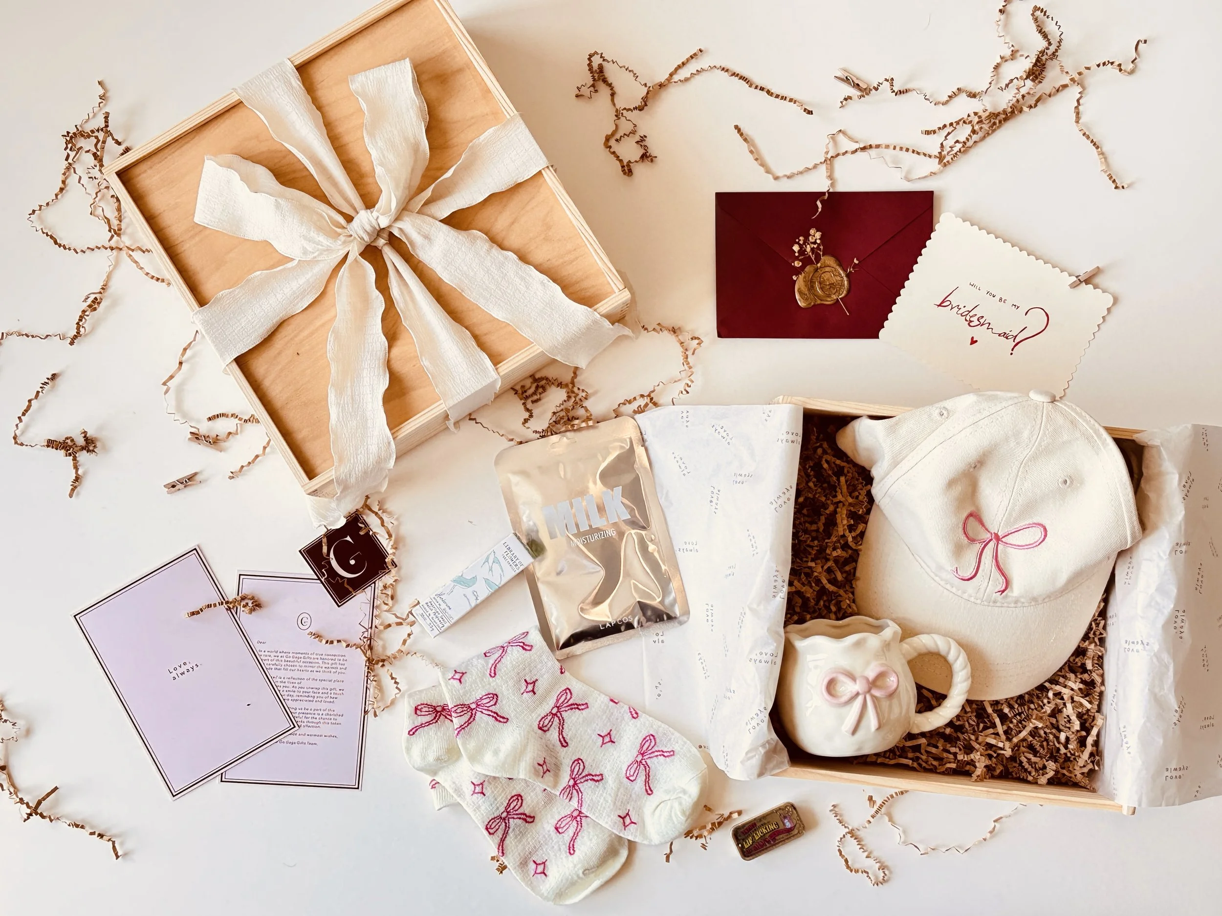 The Bridesmaid Ask gift box with thoughtful keepsakes for bridesmaid proposal gifting