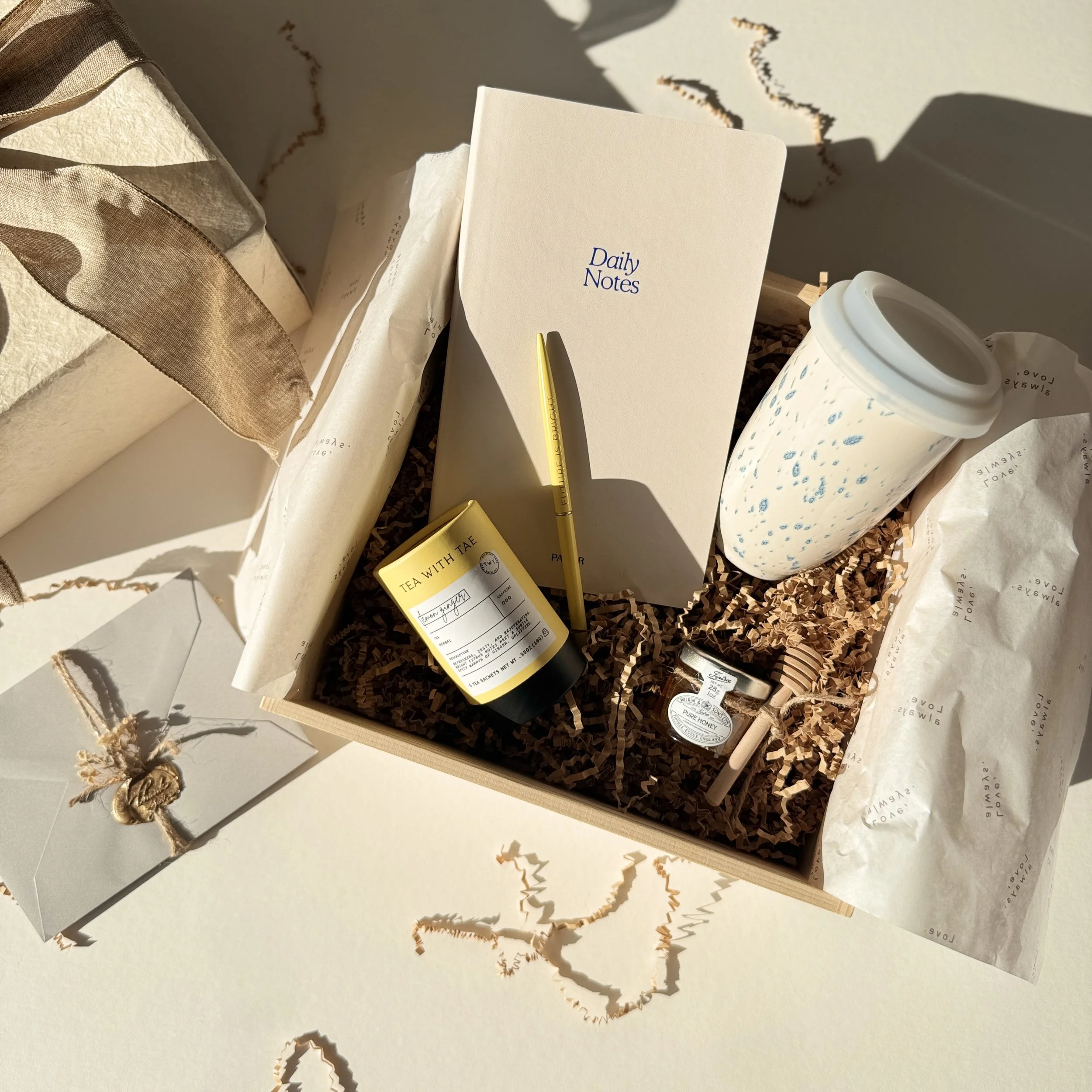Relaxation corporate gift box with calming self-care items and premium Go Gaga packaging
