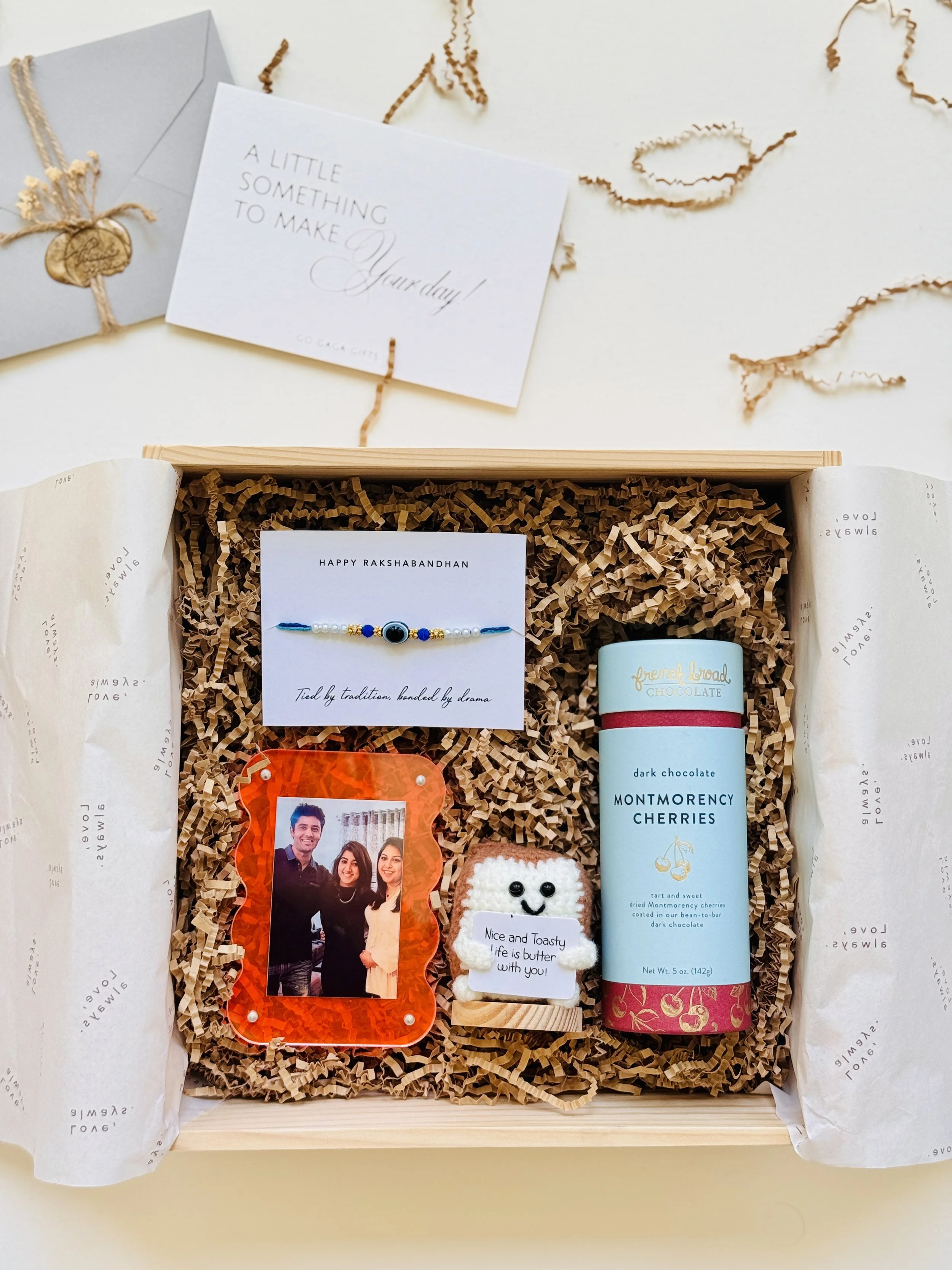 Rakhi gift box for brother with curated festive items and elegant Go Gaga packaging