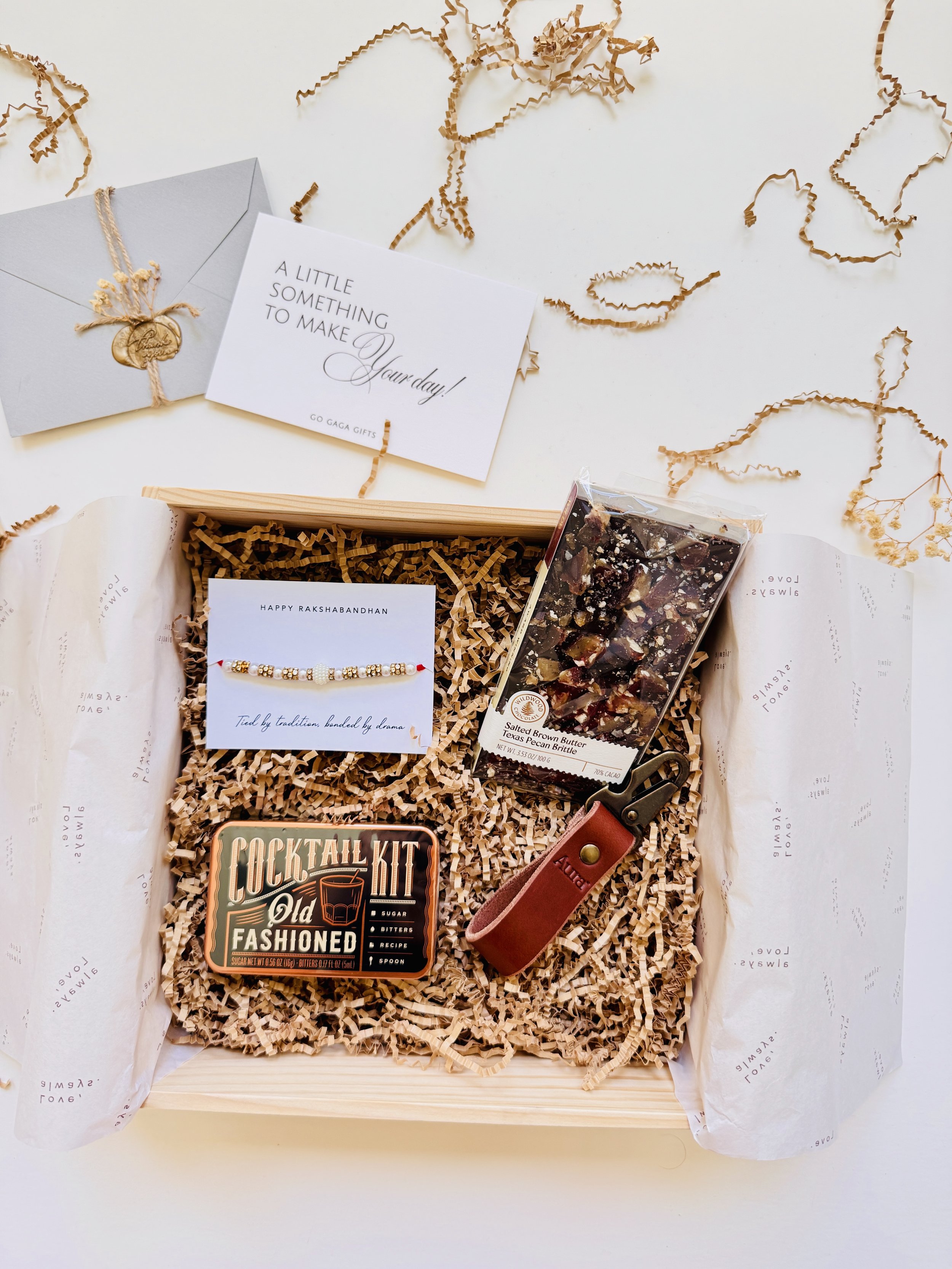Rakhi gift hamper for brother with celebratory packaging and thoughtful Go Gaga details