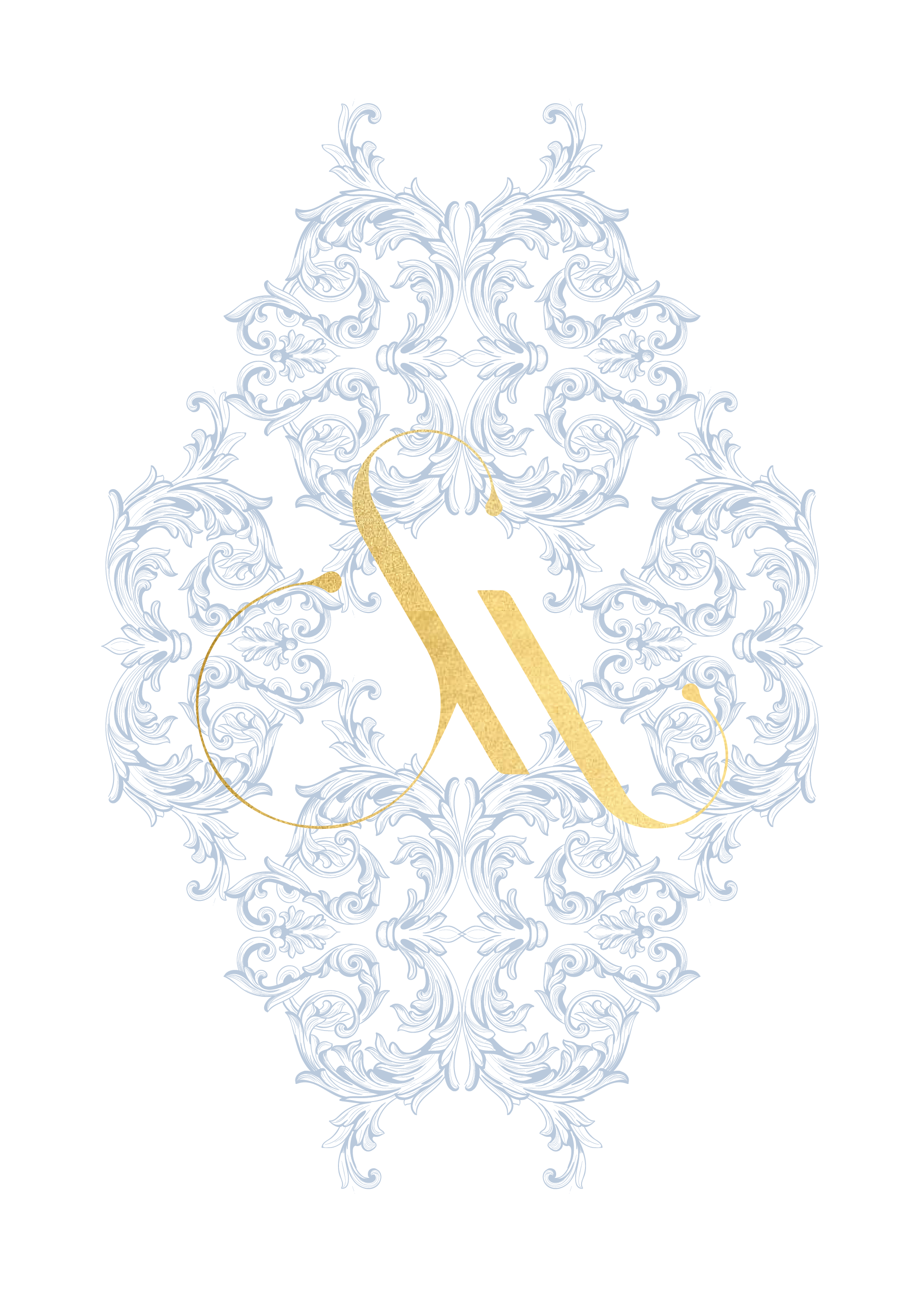 Regal crest wedding invitation with ornate border, monogram detail, and classic typography