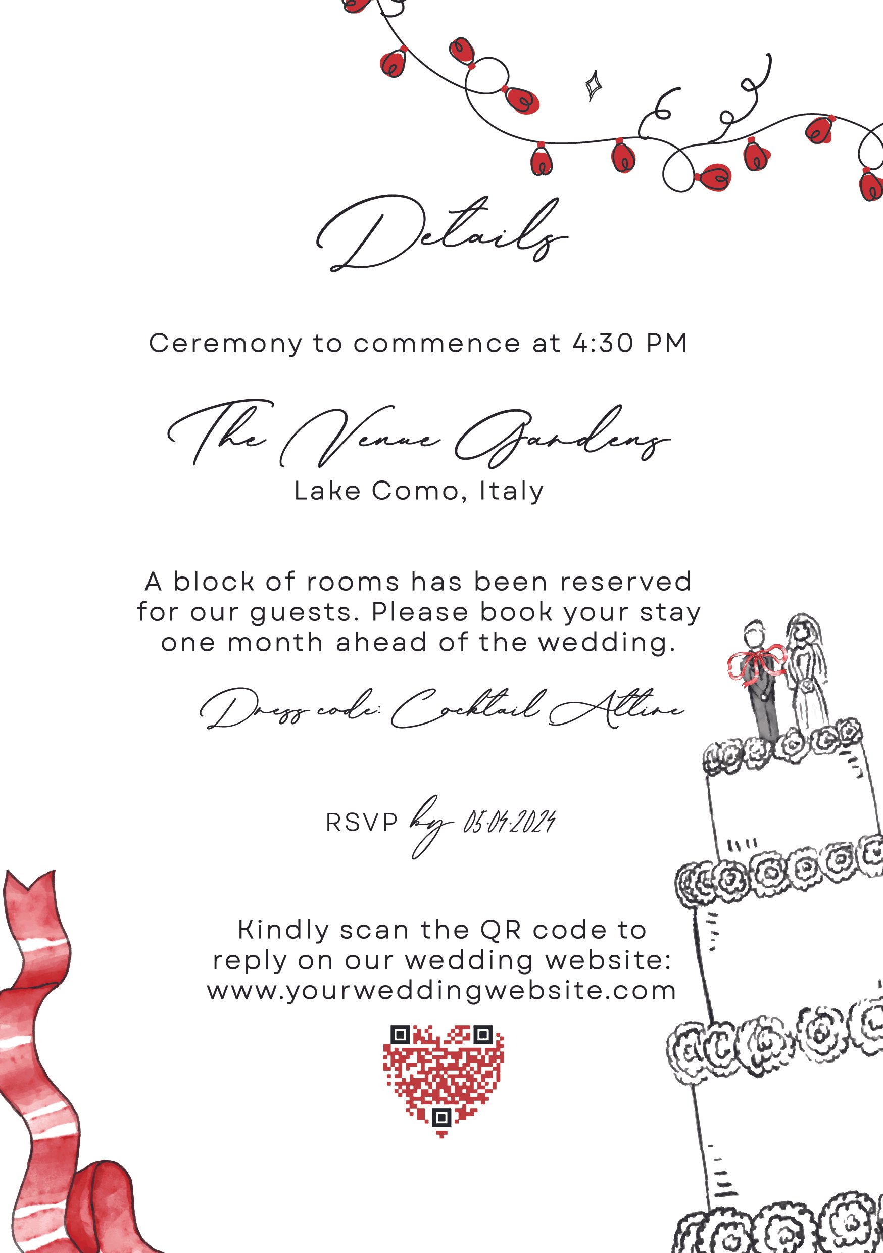 Romantic wedding invitation set with bow-inspired design and elegant stationery details