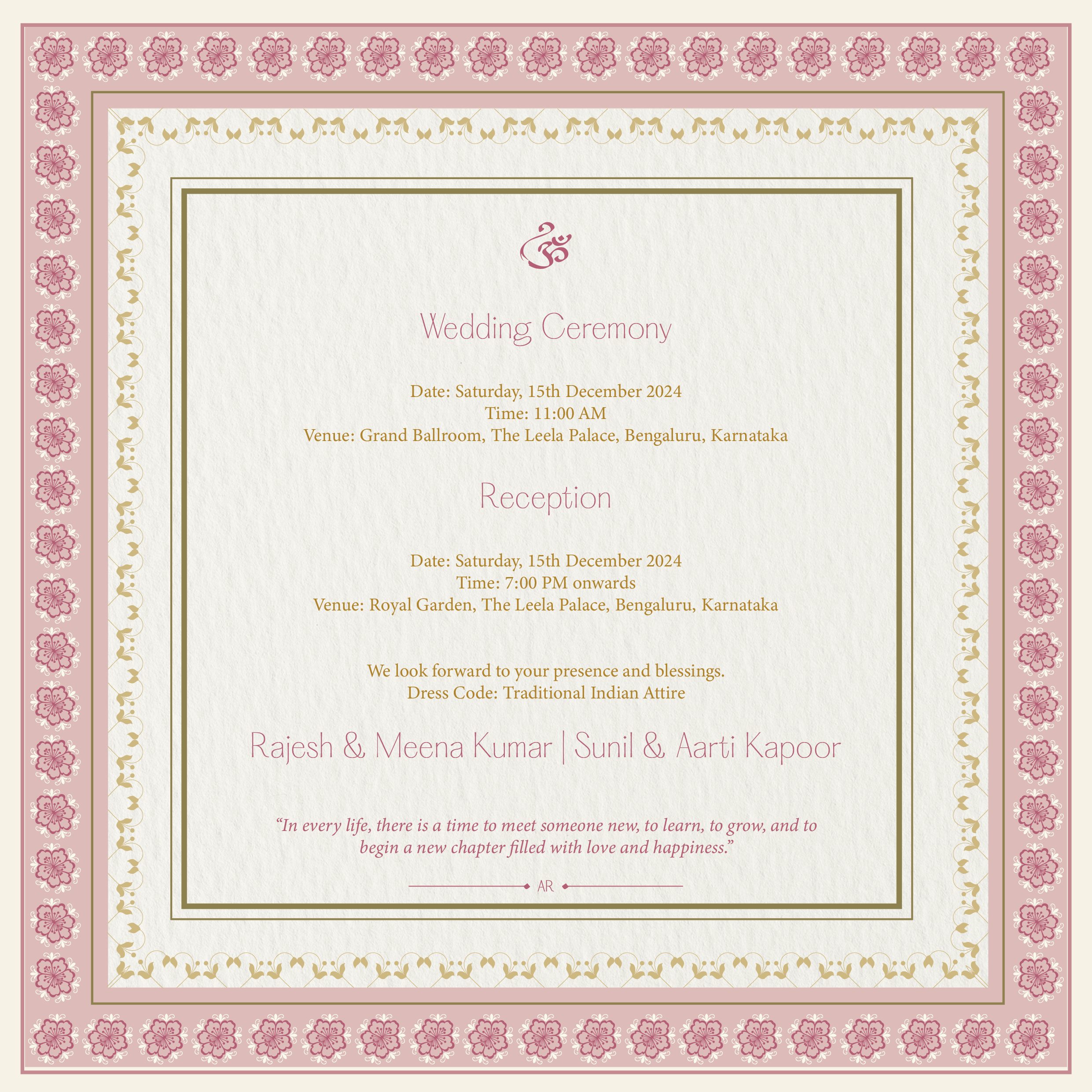 Luxury botanical wedding invitation set with ornate floral frame and classic layout