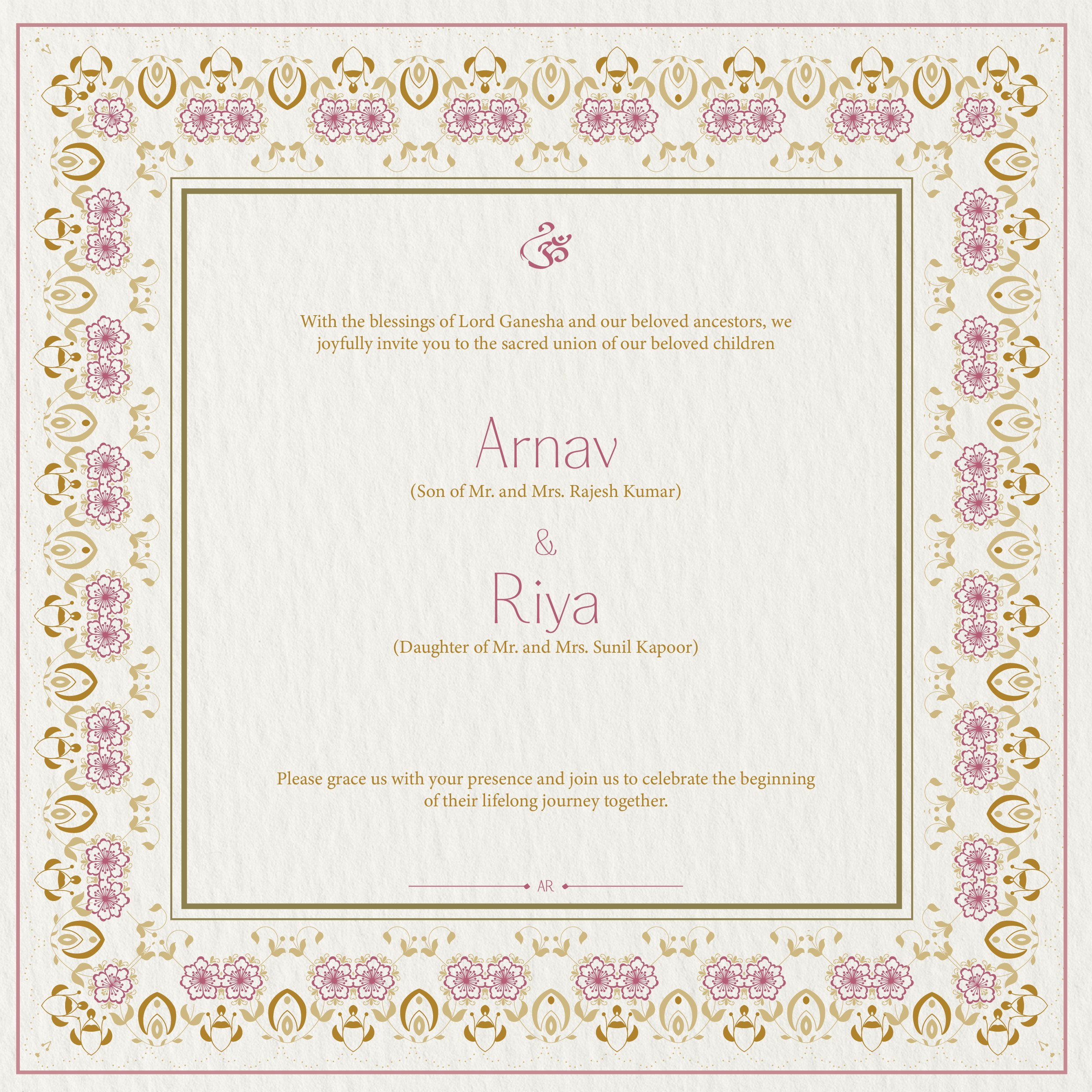 Personalized floral wedding stationery with invitation, RSVP card, and matching envelope