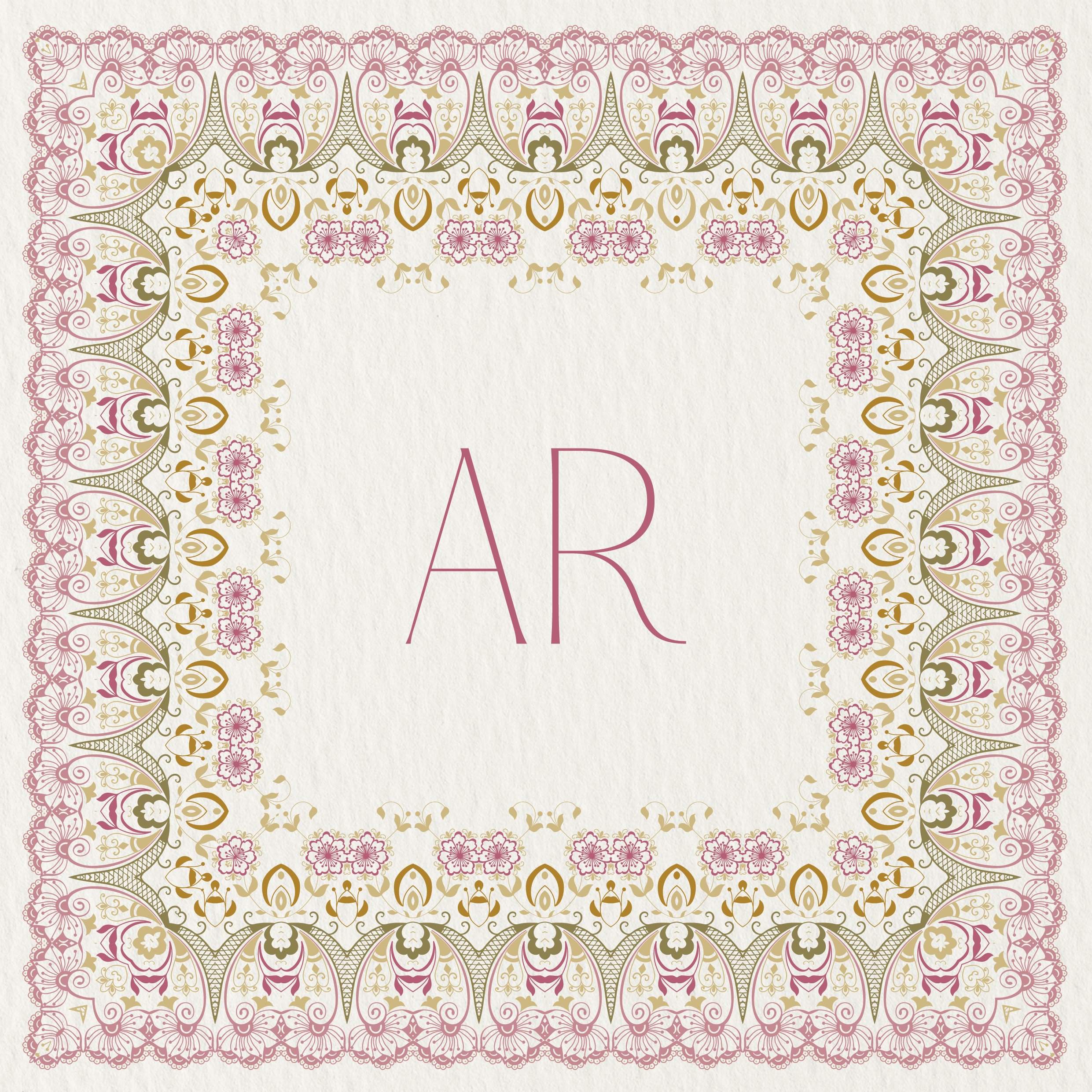 Ornate floral wedding invitation suite with romantic botanical details and elegant typography