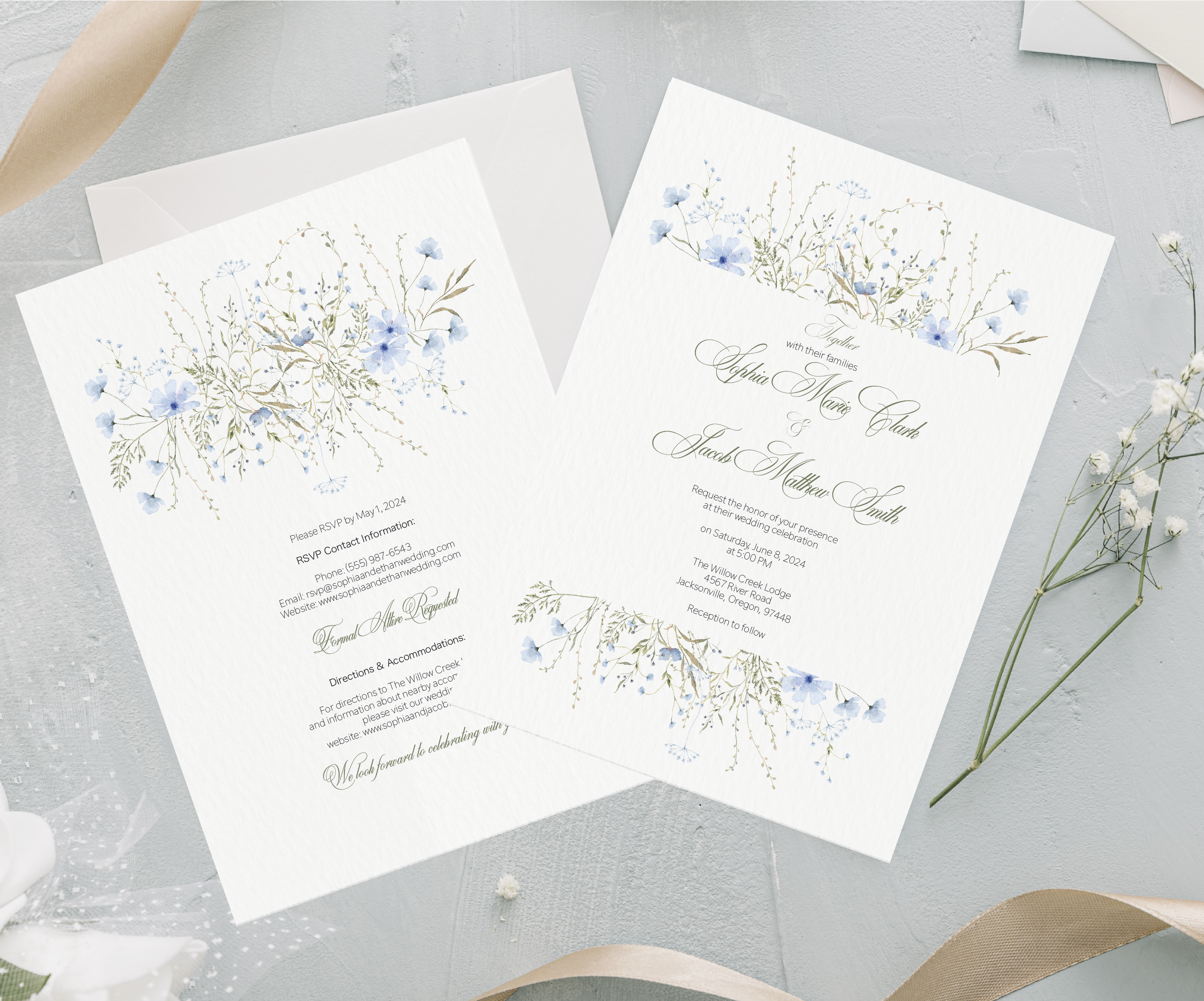 Elegant wildflower wedding invitation set for romantic garden-inspired weddings