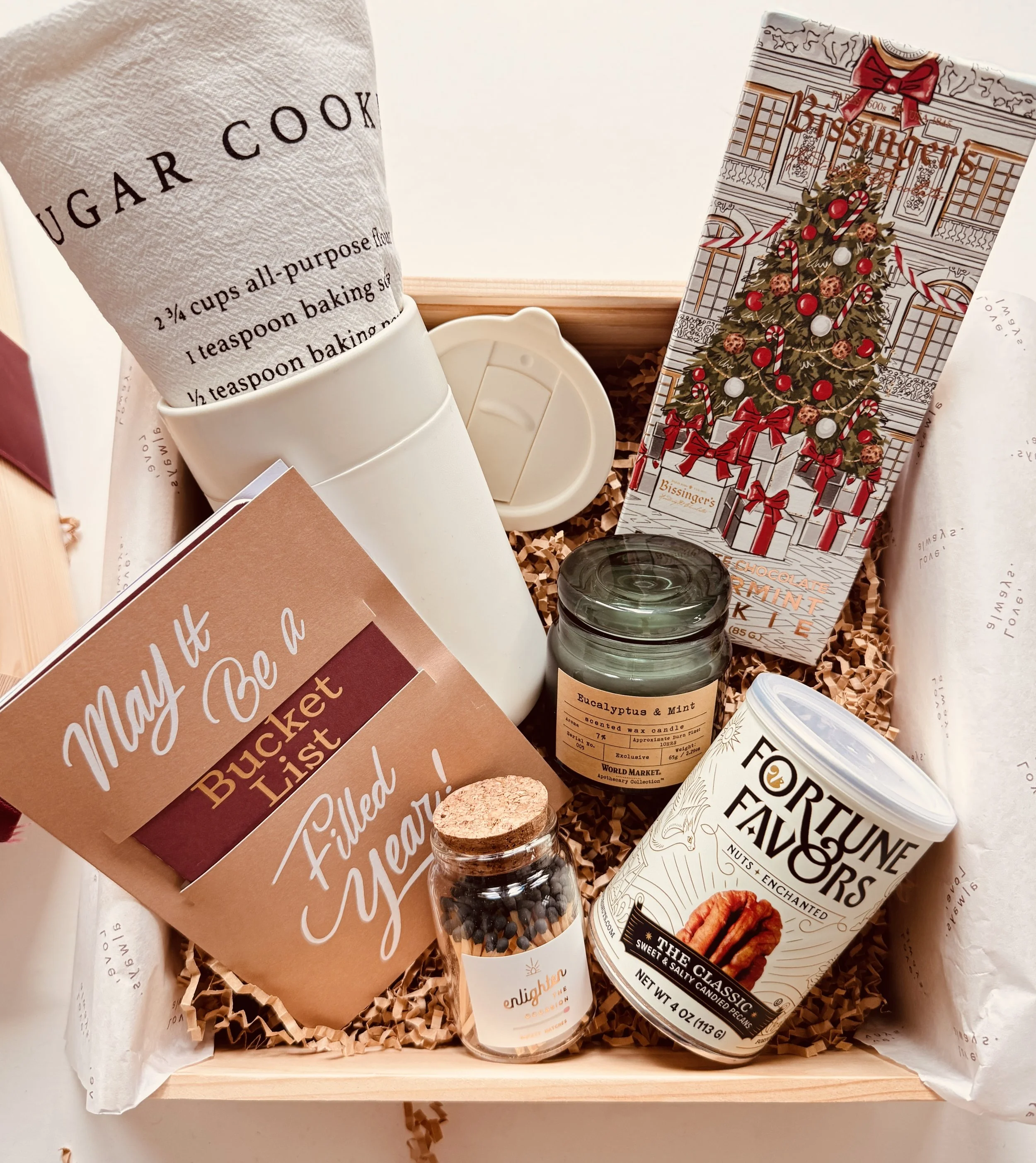 Luxury Christmas gift box with curated holiday items and elegant Go Gaga packaging