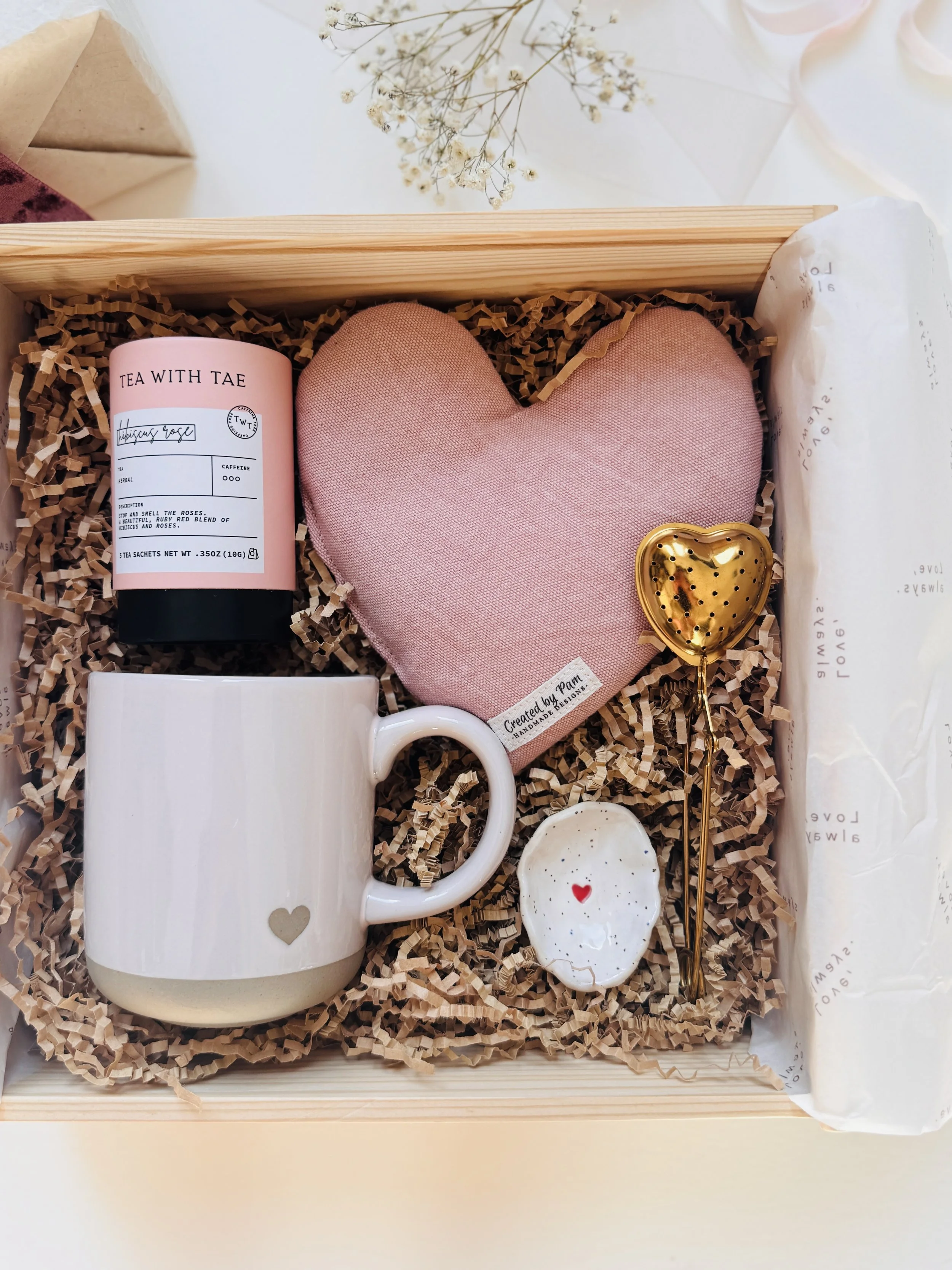 Soft Sips and Sweet Moments Valentine's gift box with cozy drink-inspired treats and romantic packaging
