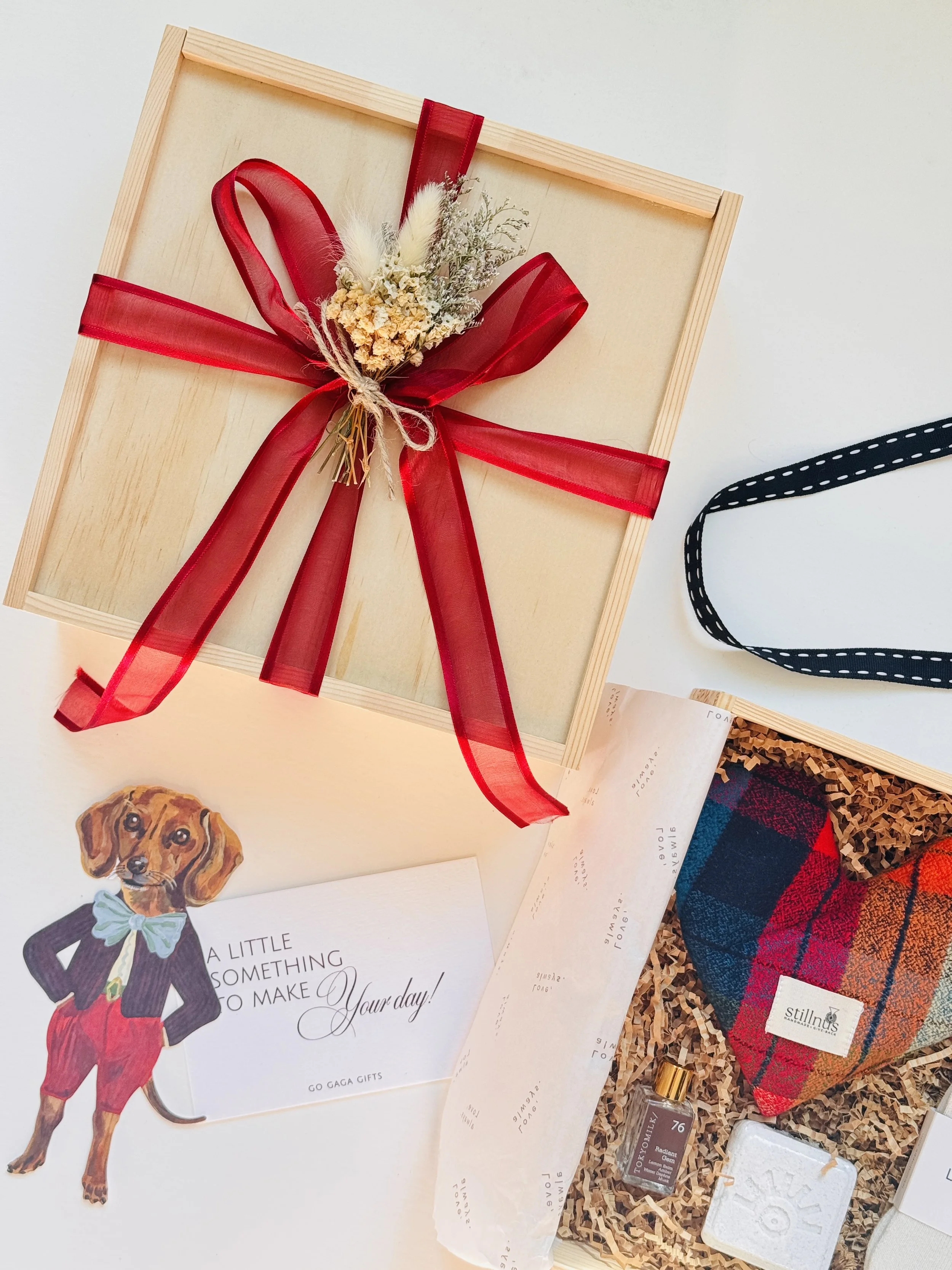 Cozy Valentine's Day gift box for her with thoughtful keepsakes and soft gift details