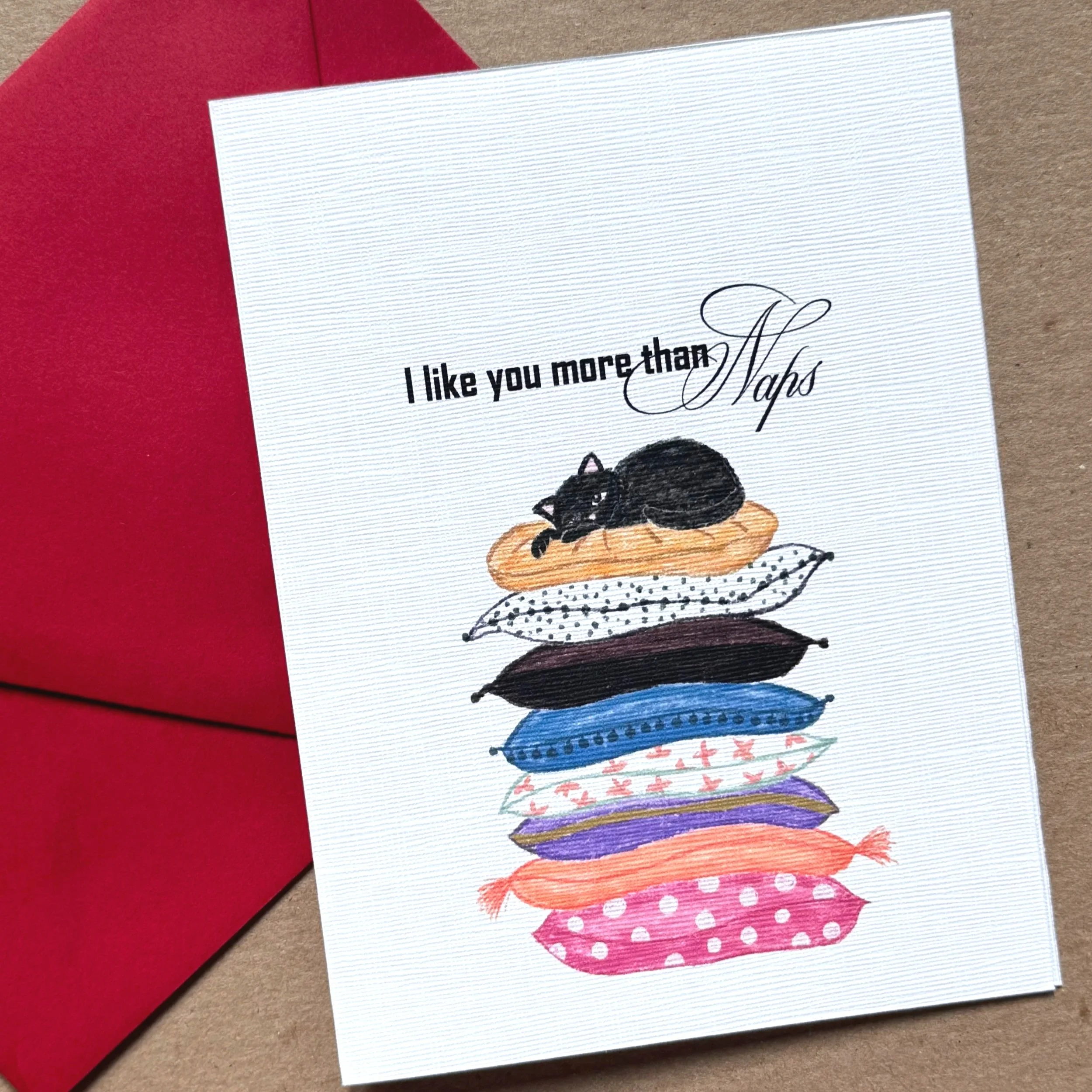 Funny Valentine's Day card with I Like You More Than Naps message and playful design