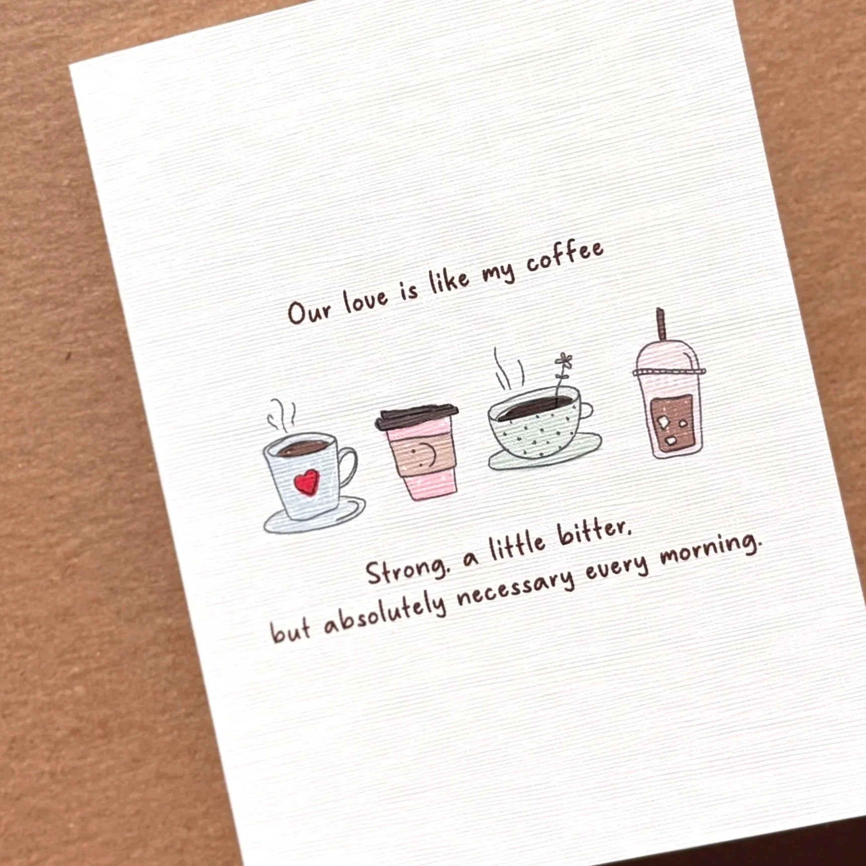 Printable coffee love card for partners who love caffeine and sweet notes