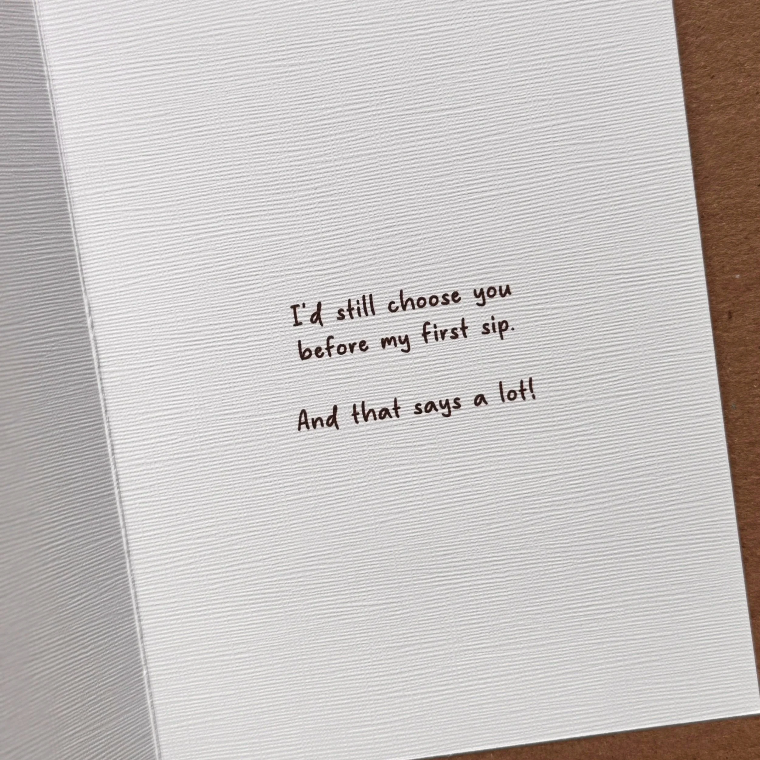 Funny coffee-themed love card for Valentine's Day, anniversaries, or date-night gifts