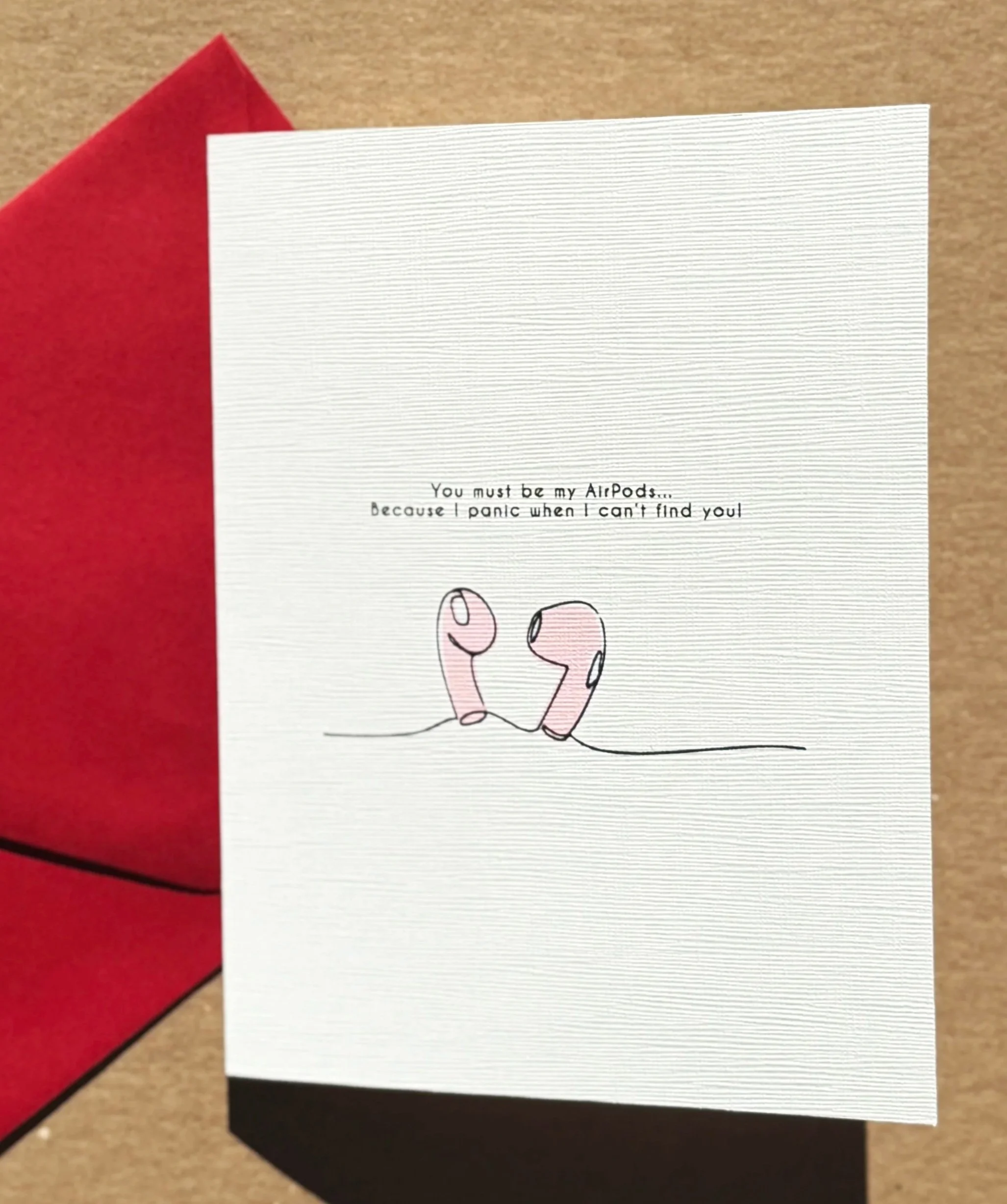 Funny Valentine's Day card with You're My AirPods message and playful love note design