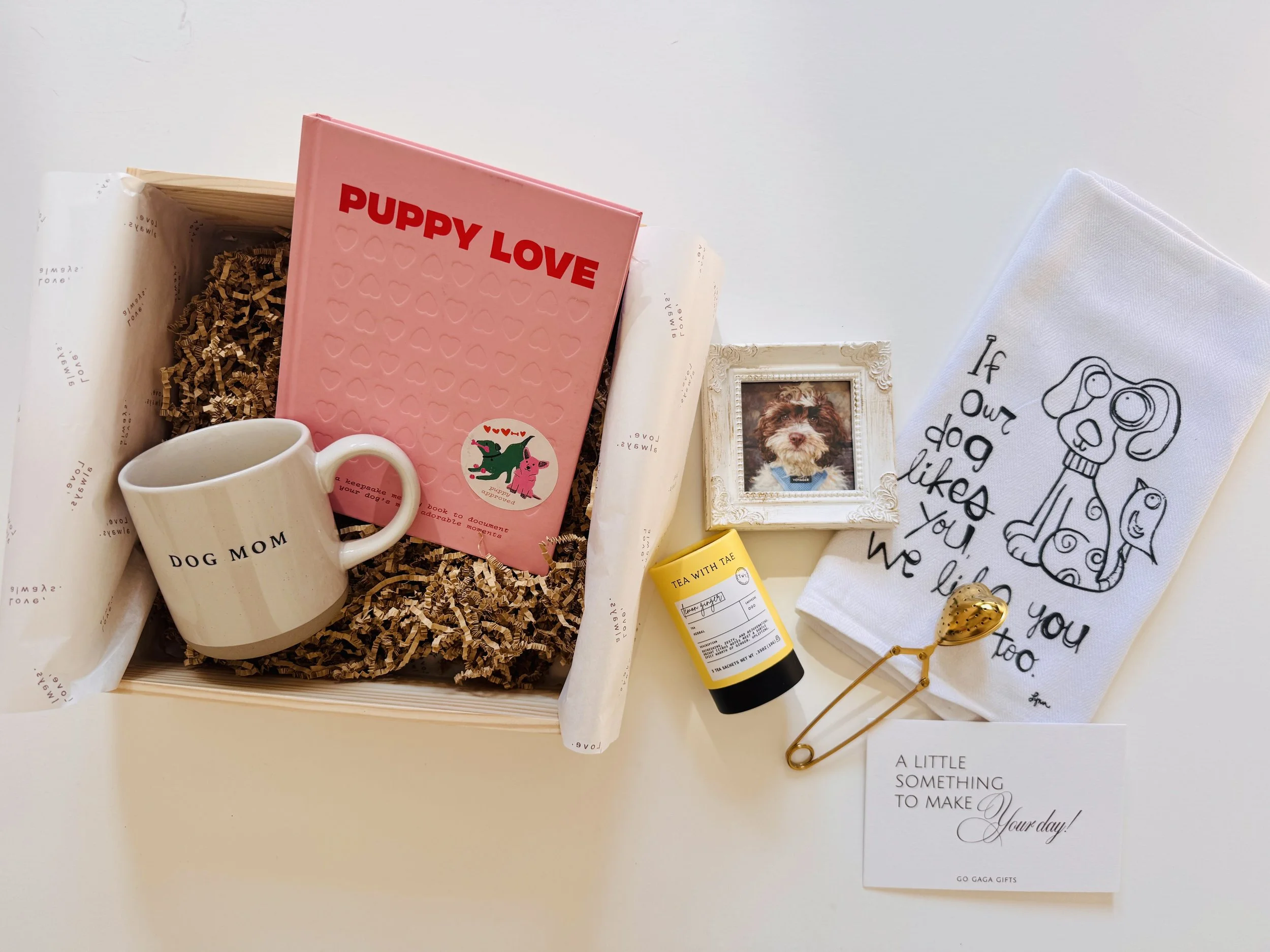 Personalized dog mom gift box with thoughtful treats and keepsakes for pet lovers