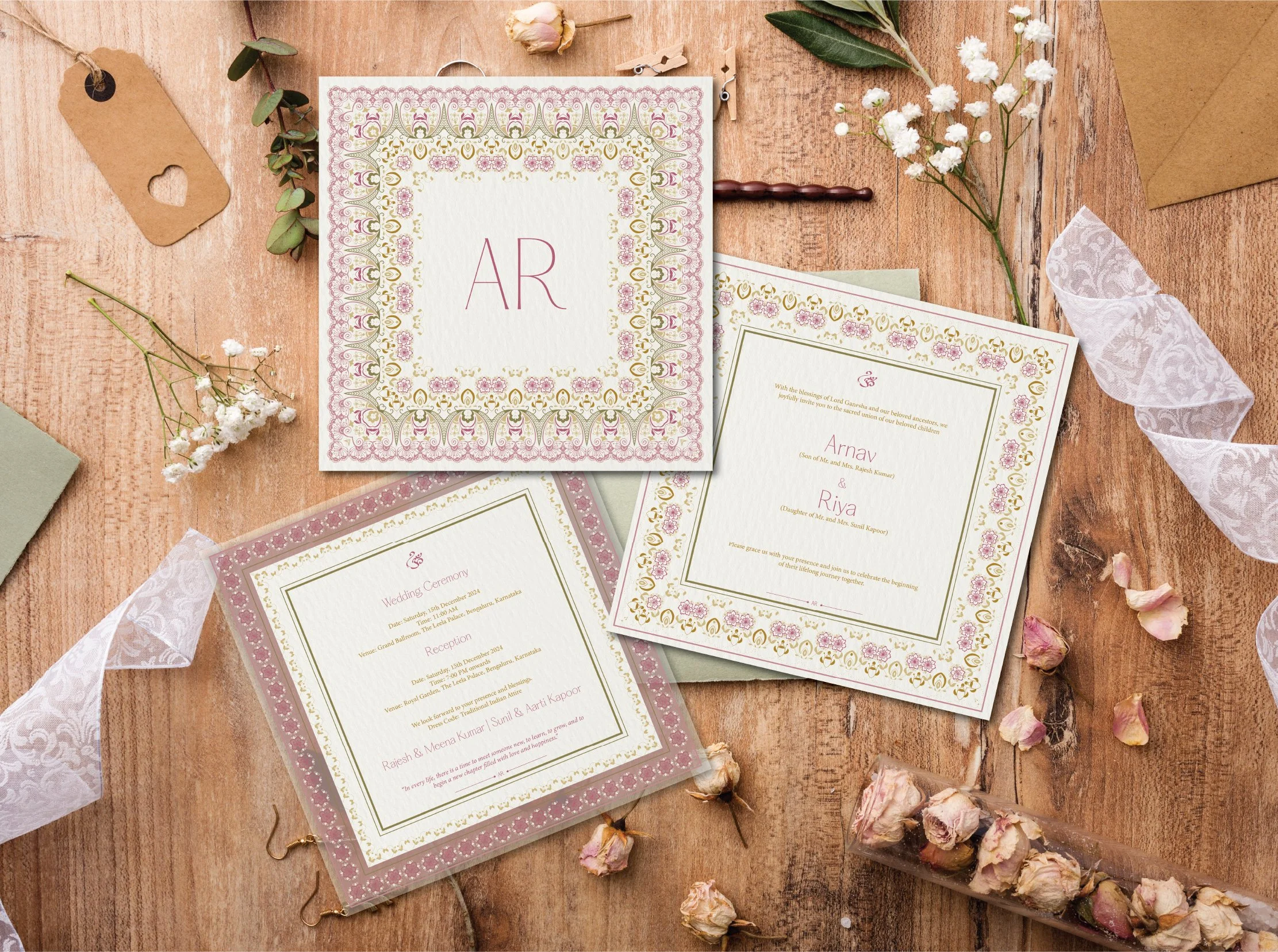 Ornate Floral Wedding Invitation Suite