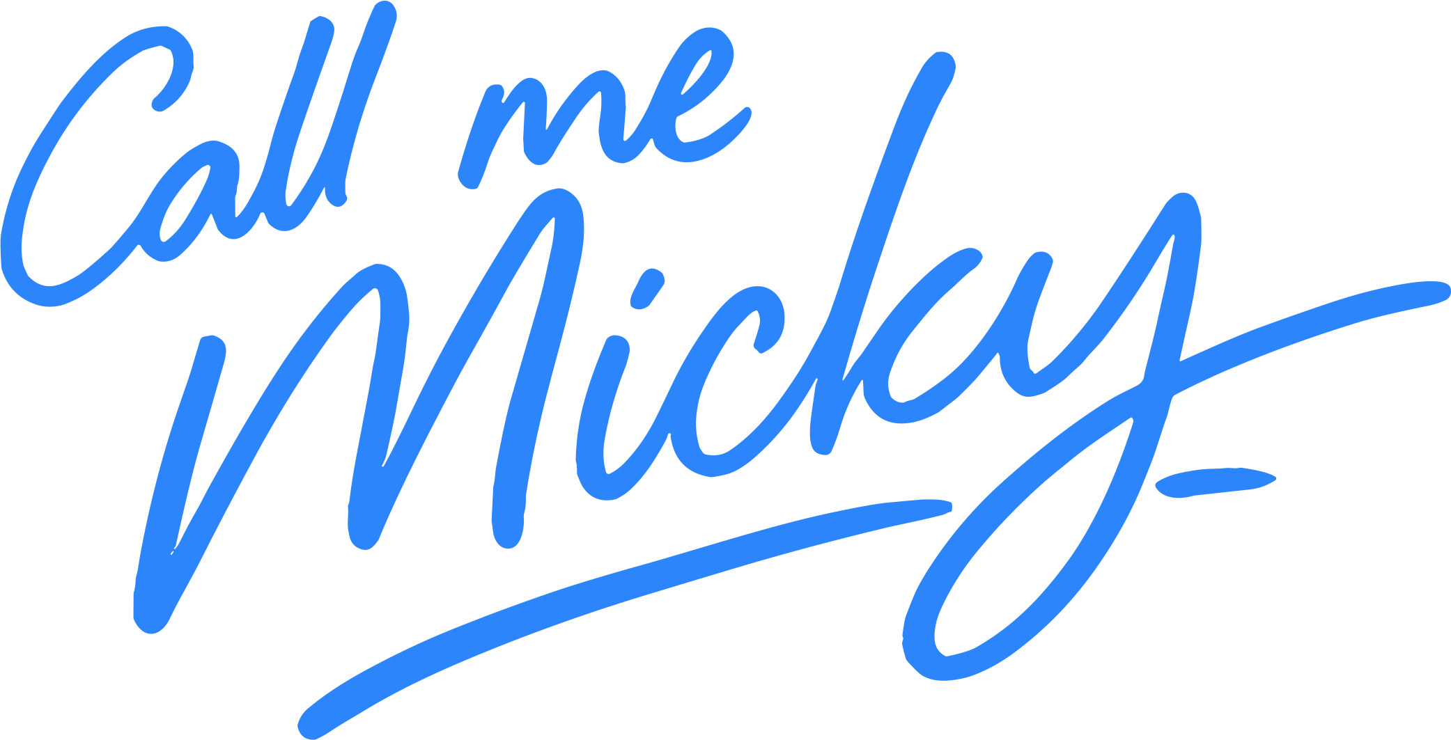 Blue handwritten-style text that reads 'Call me! Micky'.