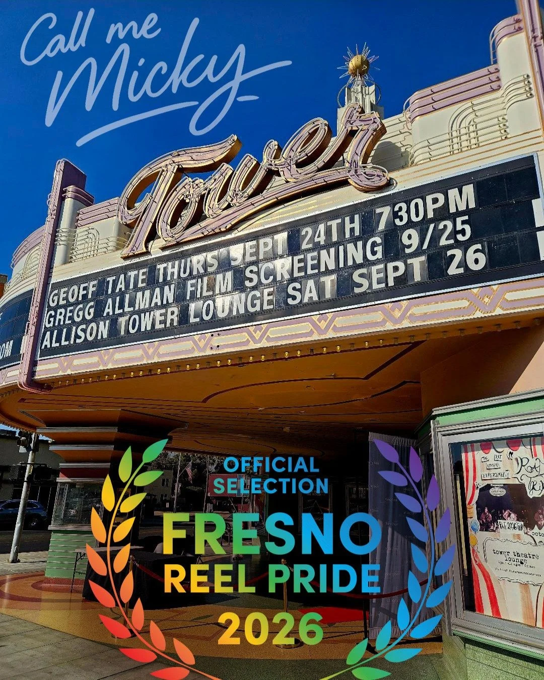 CALL ME MICKY screens at @reelpridefresno today at 4:45 PM!

We&rsquo;re thrilled to be part of the 37th Annual Fresno Reel Pride LGBTQ+ Film Festival &mdash; and to see @mickyangelo2023 &rsquo;s story up on the big screen in Fresno.

Saturday, Septe