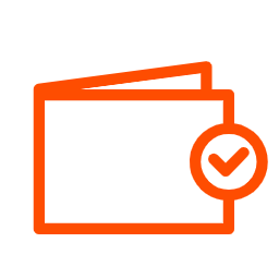 Outline of two closed books with a checkmark inside a circle overlapping the bottom right corner.