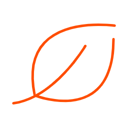 A simple line drawing of a leaf with an orange outline.