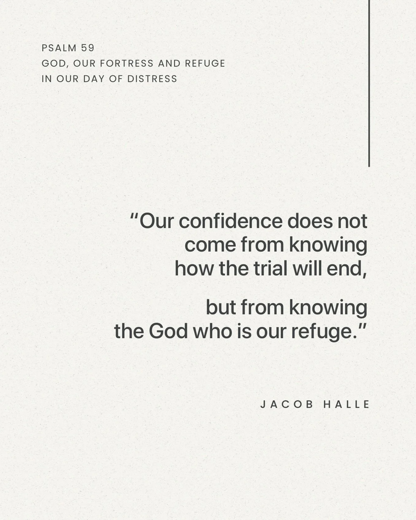 From Sunday&rsquo;s sermon &ldquo;God, Our Fortress and Refuge in Our Day of Distress&rdquo; on Psalm 59.

Listen to the full sermon on our website, Spotify, or Apple Podcasts.