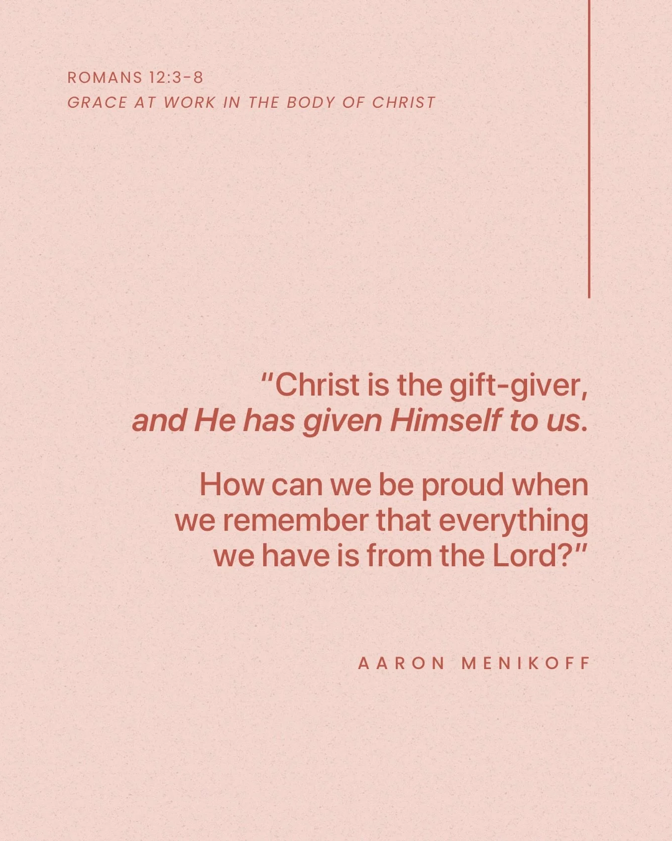 From Sunday&rsquo;s sermon &ldquo;Grace at Work in the Body of Christ&rdquo; on Romans 12:3-8.

Listen to the full sermon on our website, Spotify, or Apple Podcasts.
