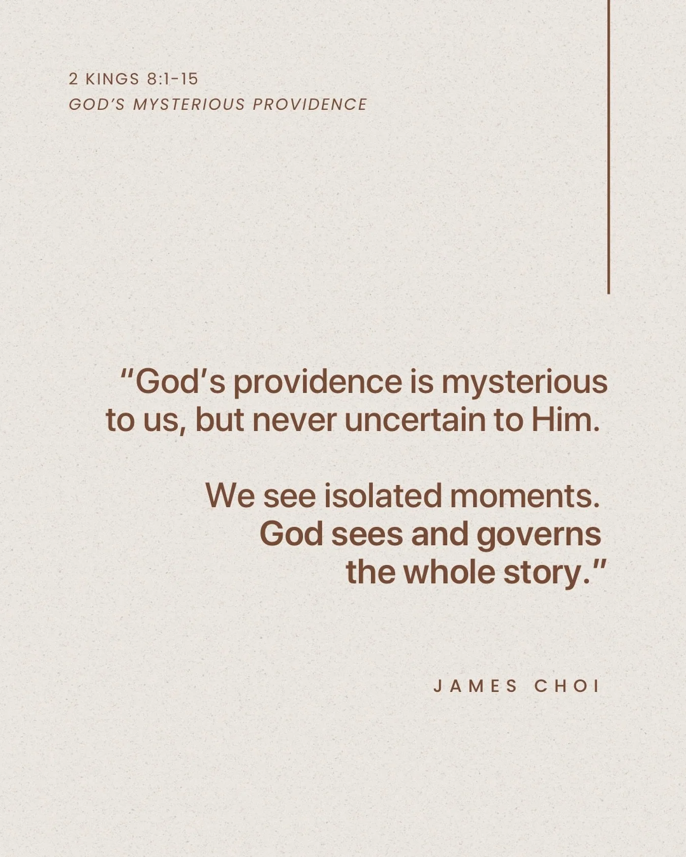 From Sunday&rsquo;s sermon &ldquo;God&rsquo;s Mysterious Providence&rdquo; on 2 Kings 8:1-15.

Listen to the full sermon on our website, Spotify, or Apple Podcasts.