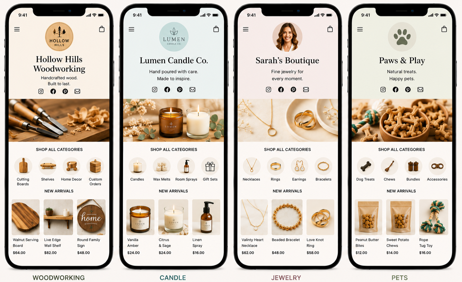 claimcart shopping link template viewed on 4 different phones