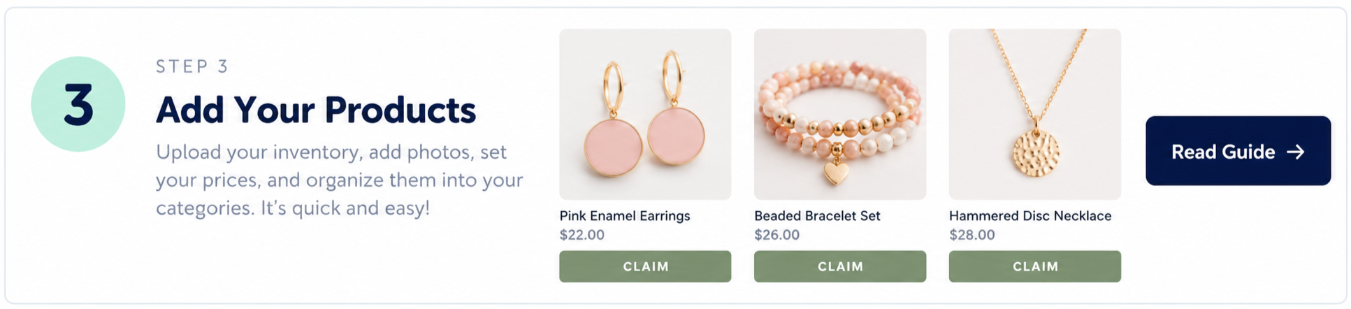 add your products showing 3 products with pricing to claim