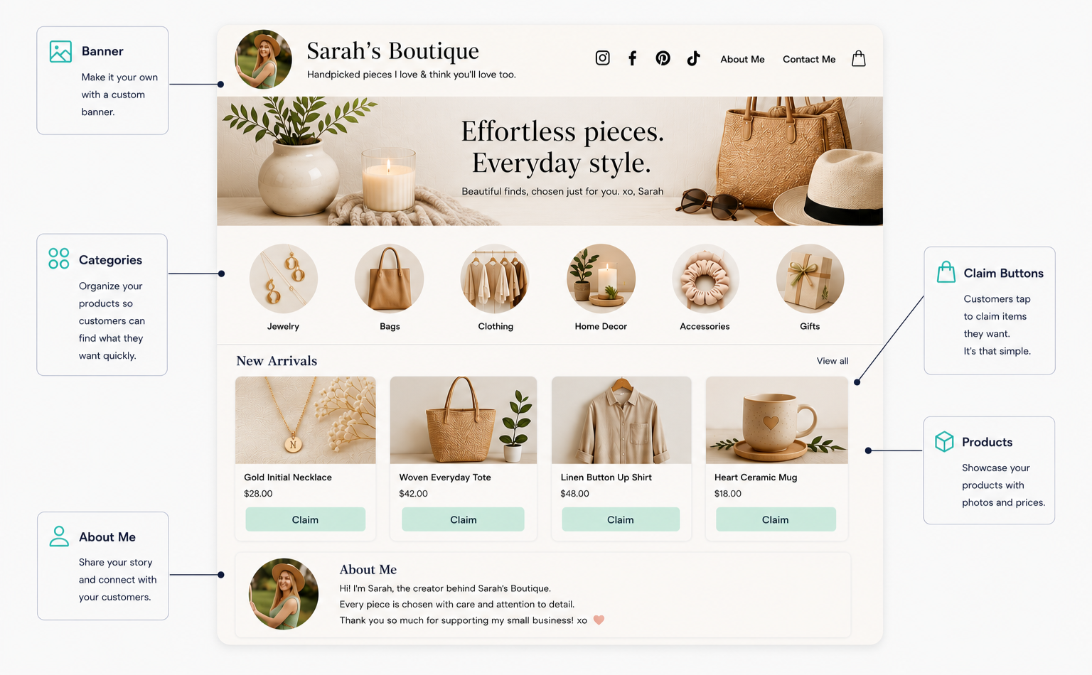 claimcart showing the shareable storefront template