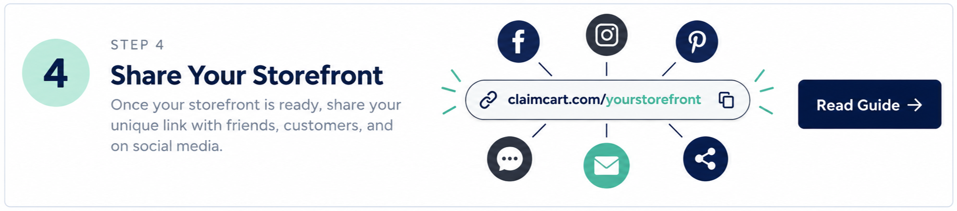 share your claimcart storefront link with social media icons