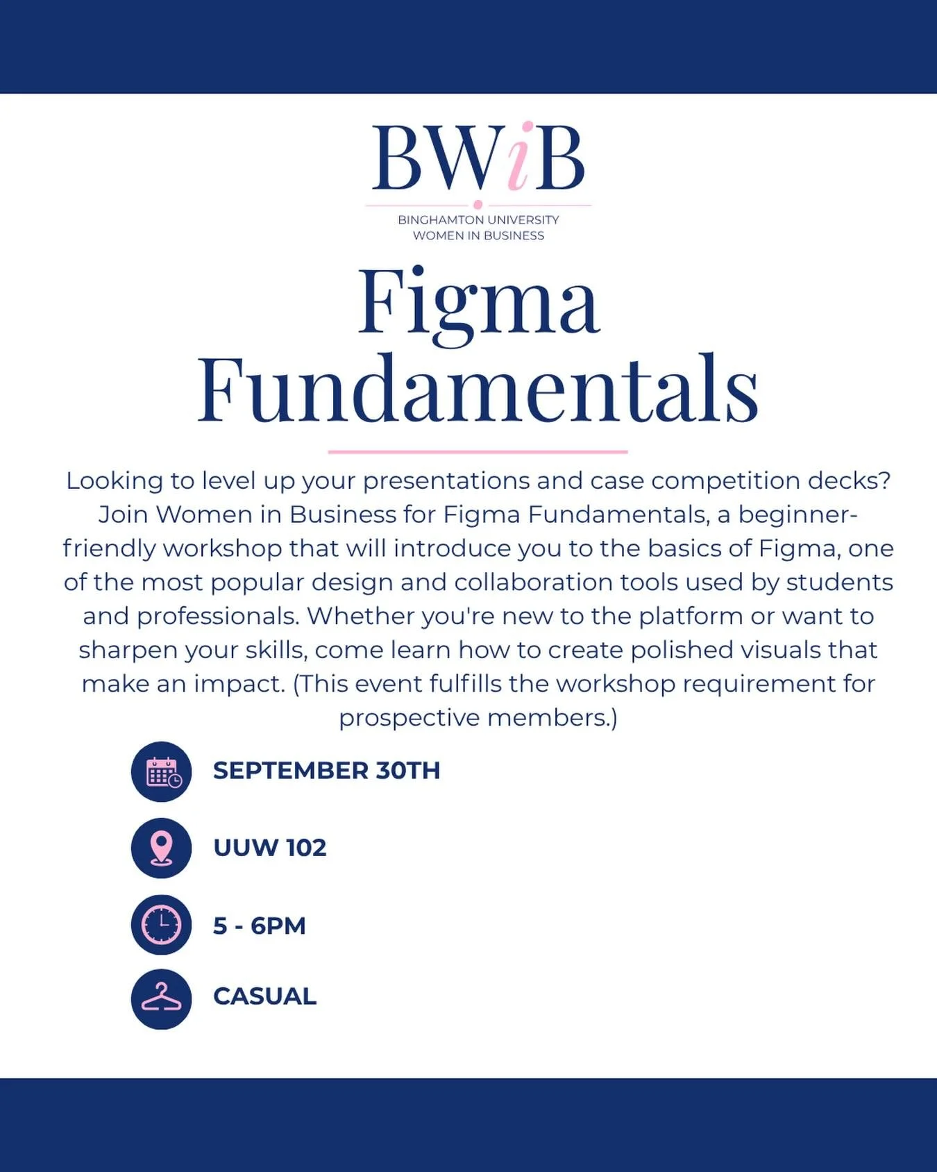 Looking to level up your presentations and case competition decks? Join Women in Business for Figma Fundamentals, a beginner-friendly workshop that will introduce you to the basics of Figma, one of the most popular design and collaboration tools used
