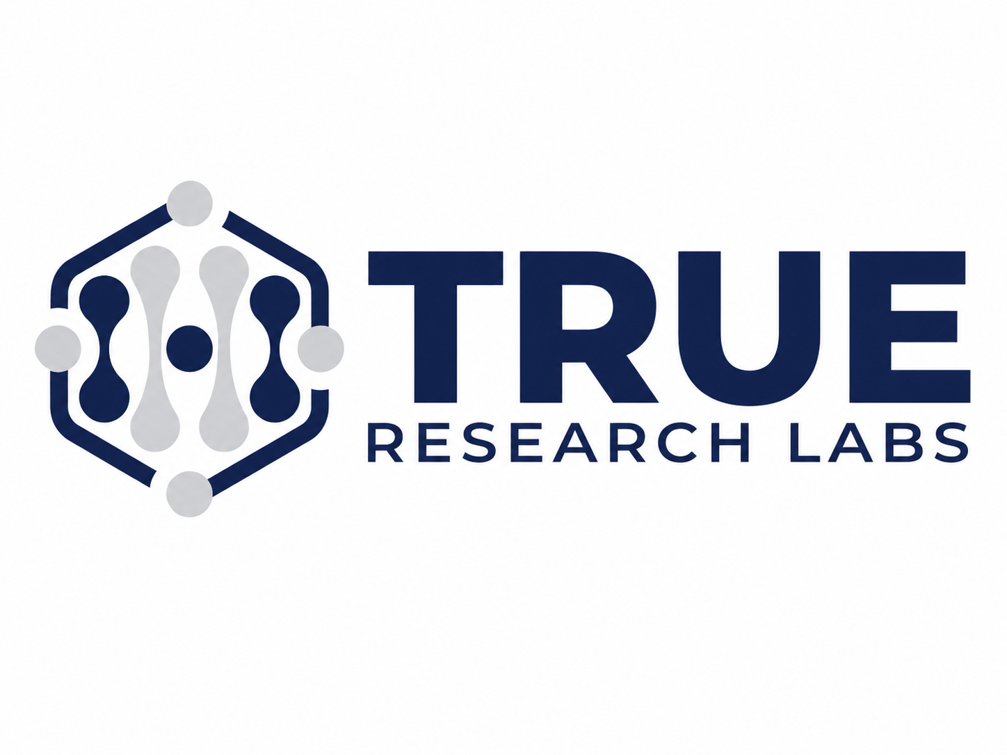 Logo for True Research Labs with stylized hexagon and connected dots alongside the company name in dark blue text.