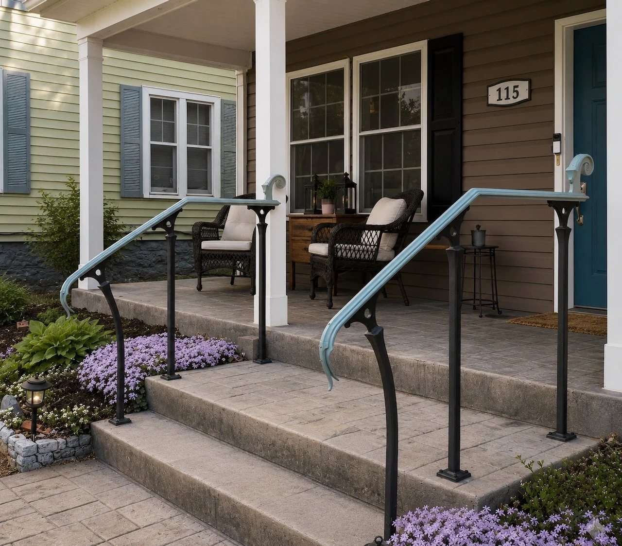 Forged iron steampunk exterior handrails