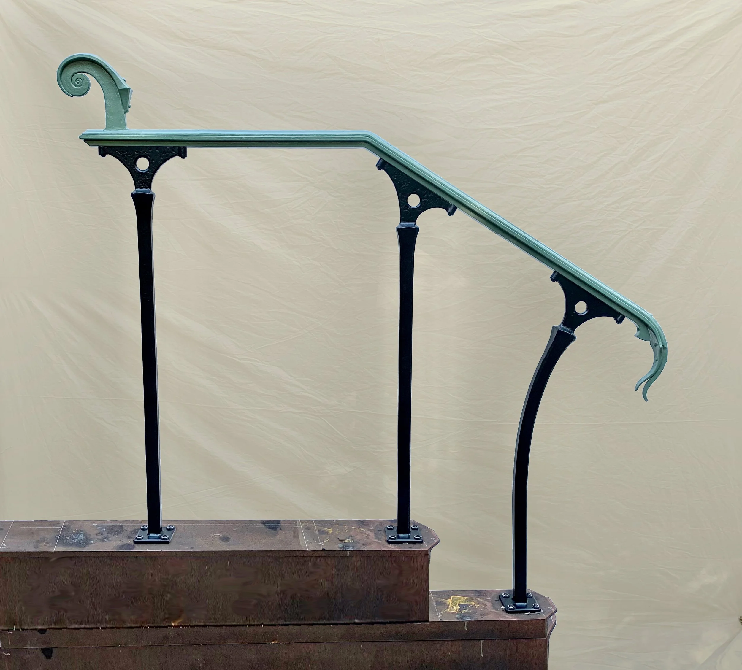 Forged iron steampunk exterior handrail
