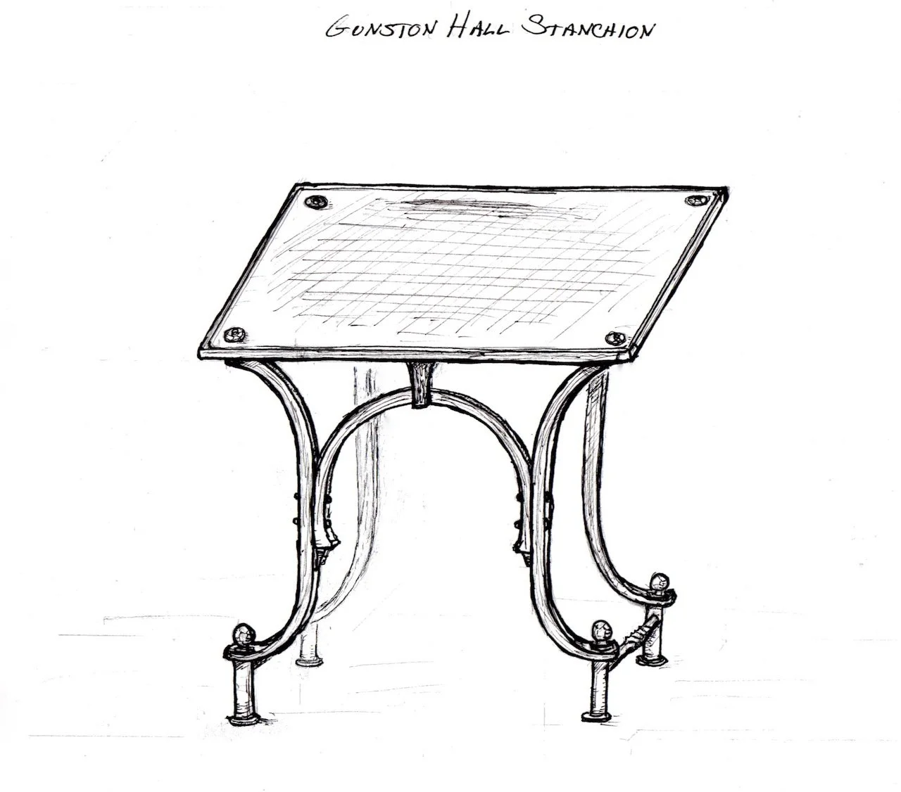Design drawing for forged iron stanchion at Gunston Hall