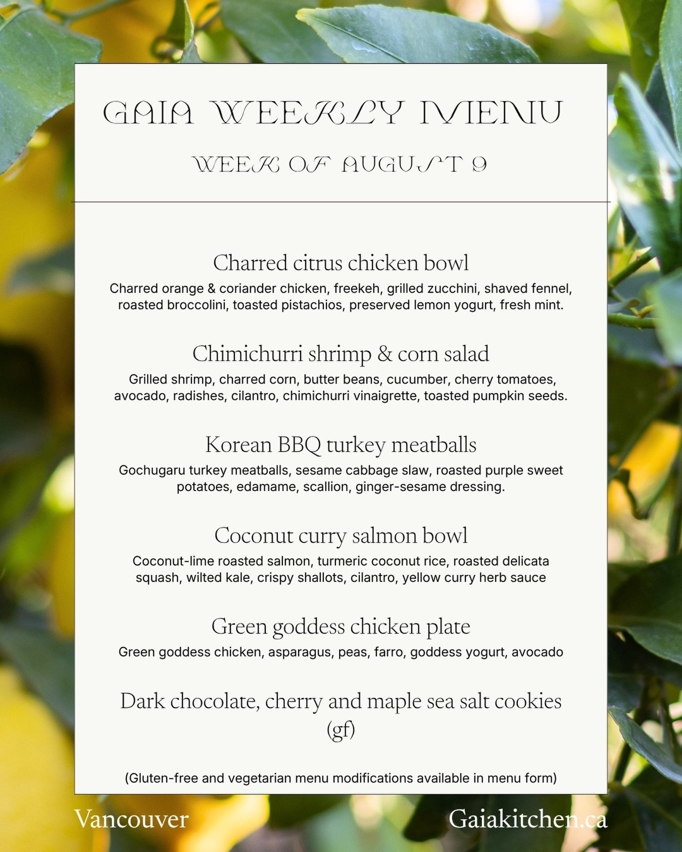 Our August 9th menu is up and live ☀️ 
Order by Wednesday at midnight to receive this menu&rsquo;s delivery next week!

#mealprepvancouver #organicmealdelivery #personalchefvancouver #privatechefvancouver