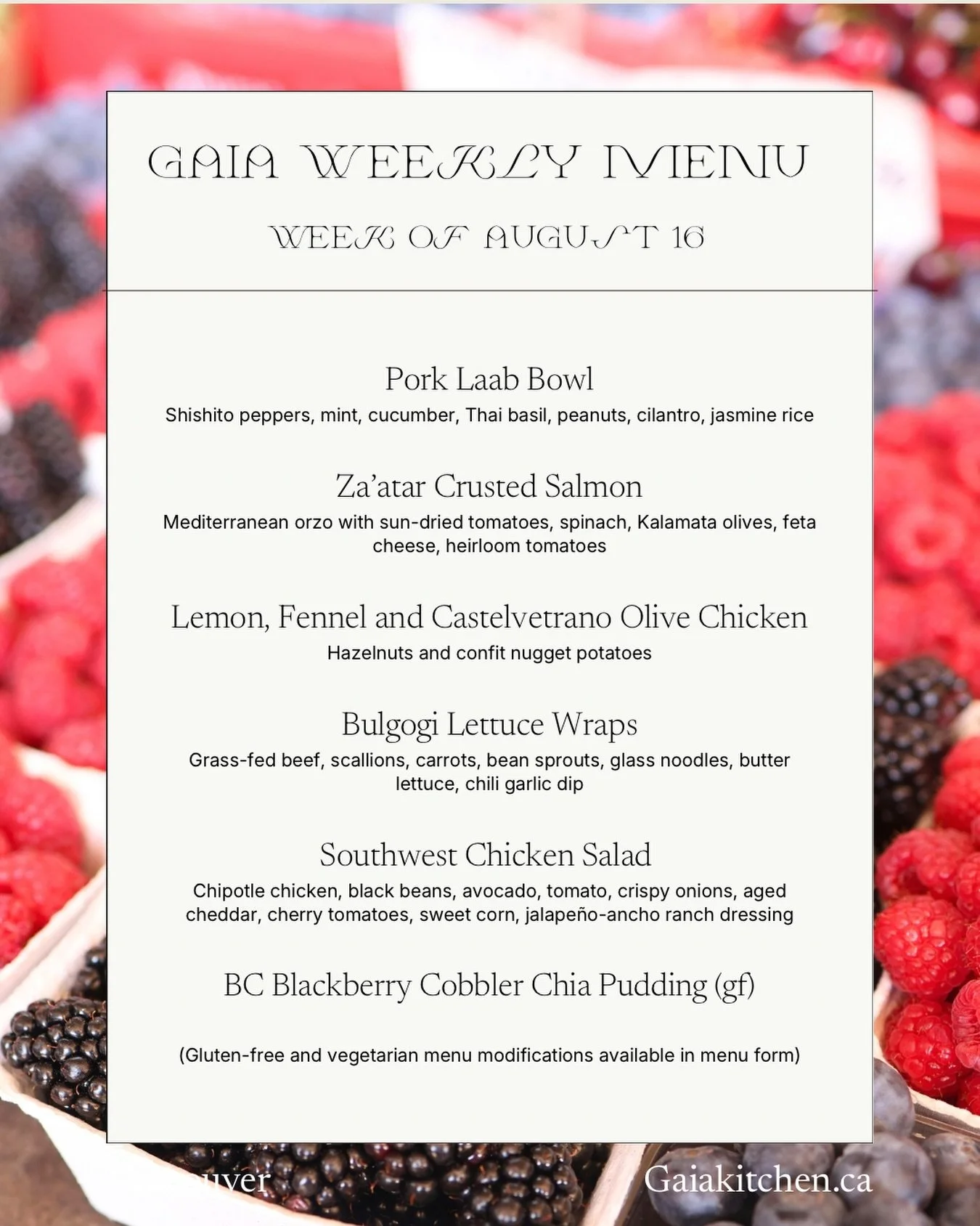 The menu for the week of August 16th is up! Order by Thursday at midnight 🥗