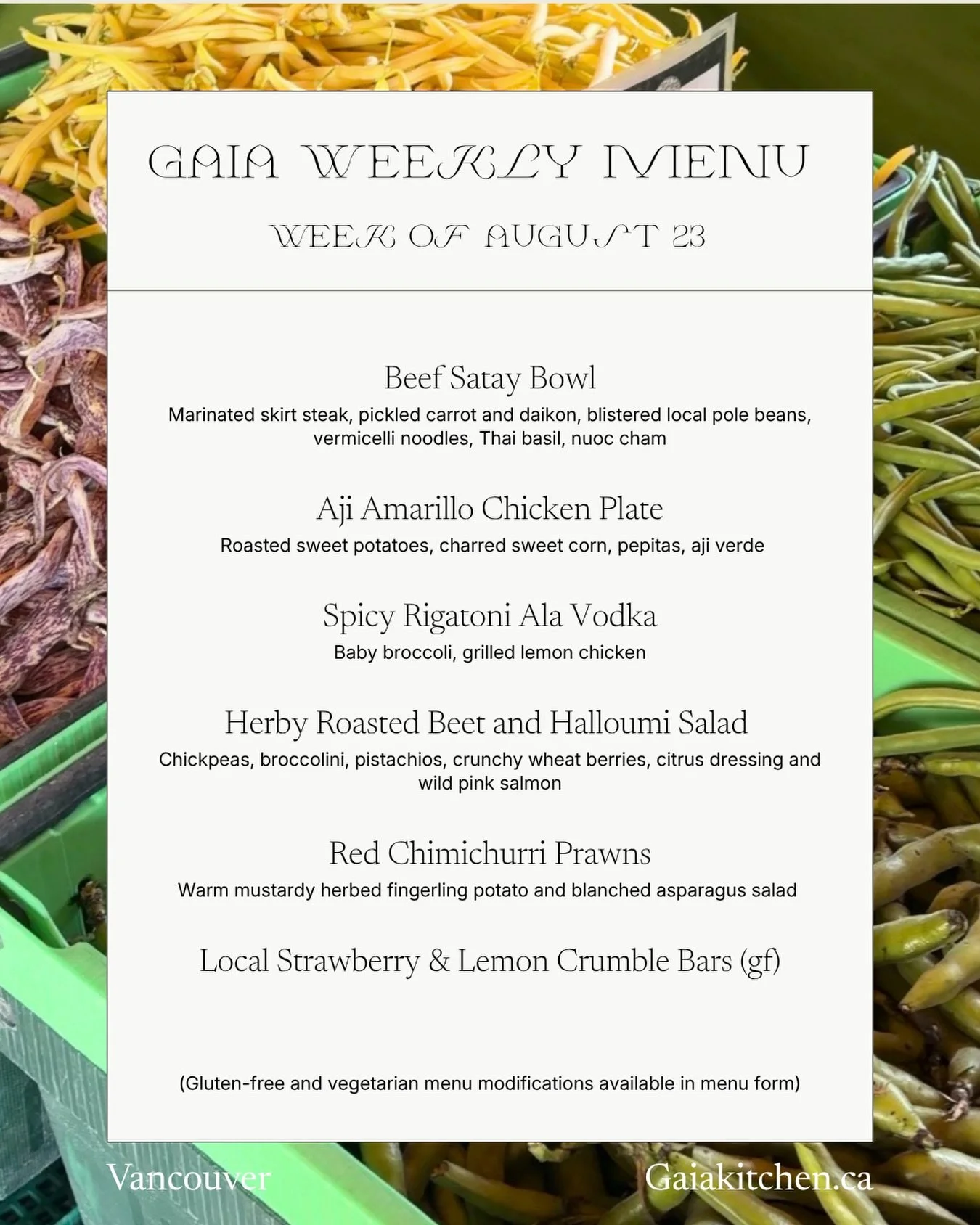 Week of August 23 menu🍴

Each weekly rotating menu is organic, cooked in small batches, and delivered fresh right to your door. 

Head to our website to place your order and select your meals for the week! 

Which menu item are you most excited to t