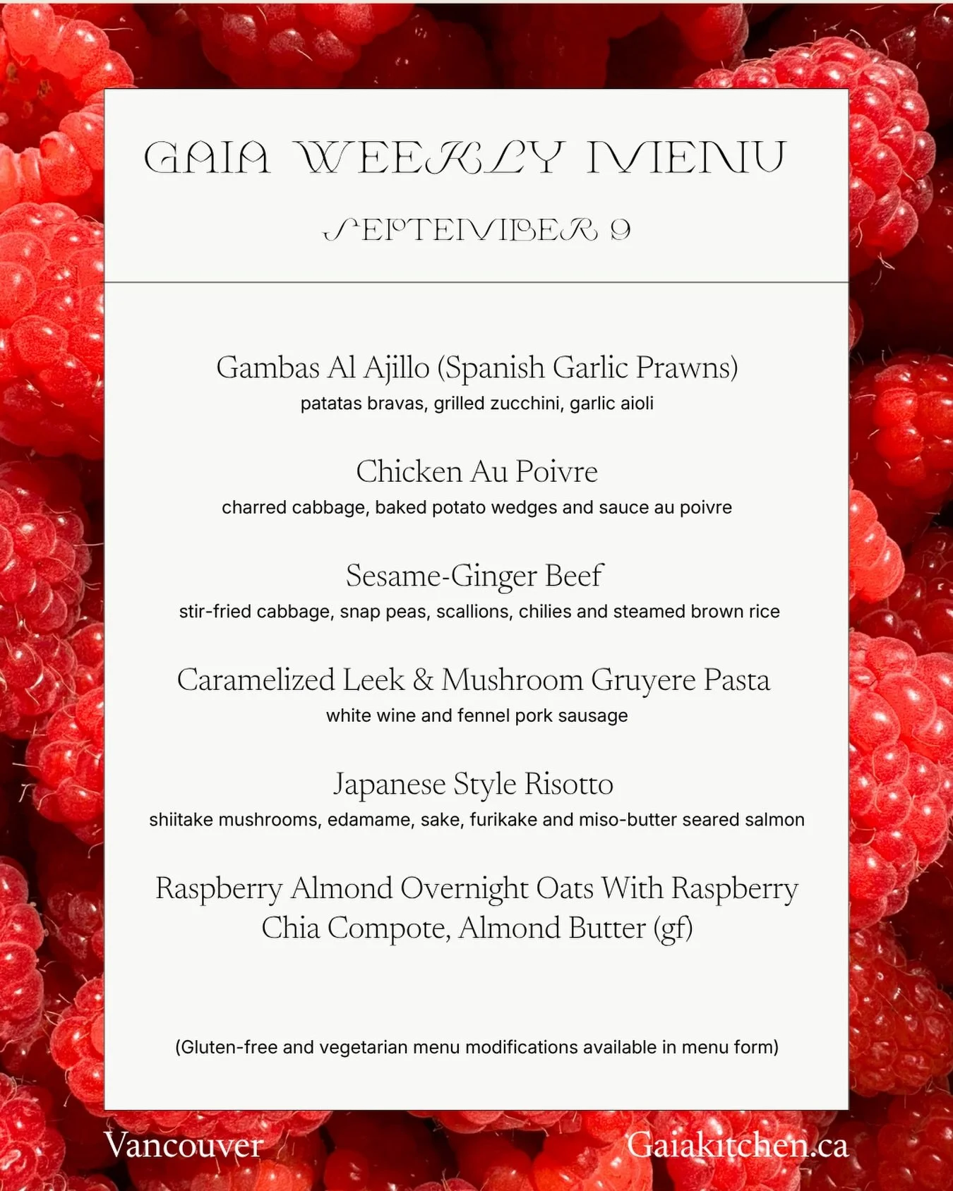 Week of September 9 menu🍴

Each weekly rotating menu is organic, cooked in small batches, and delivered fresh right to your door.

Head to our website to place your order and select your meals for the week!