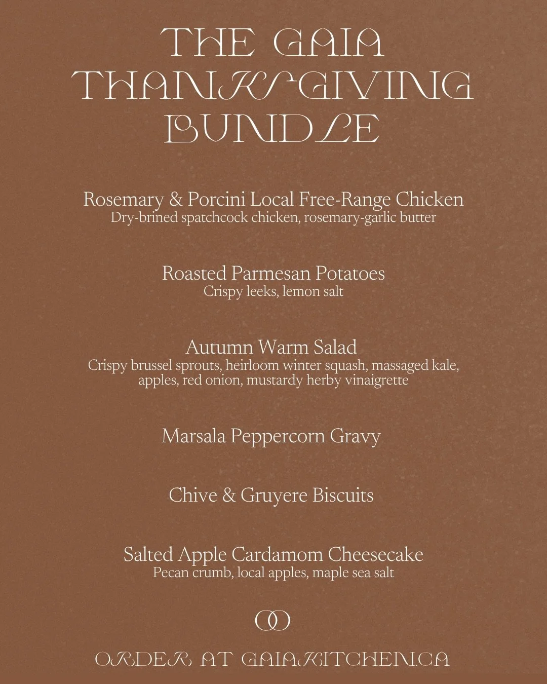 This Thanksgiving, let us take care of the cooking so you can focus on grounding down, connecting, and being fully present with the ones you love. 🤎🦃 

Designed to serve 3&ndash;4 people family-style, every dish is thoughtfully prepared by hand usi