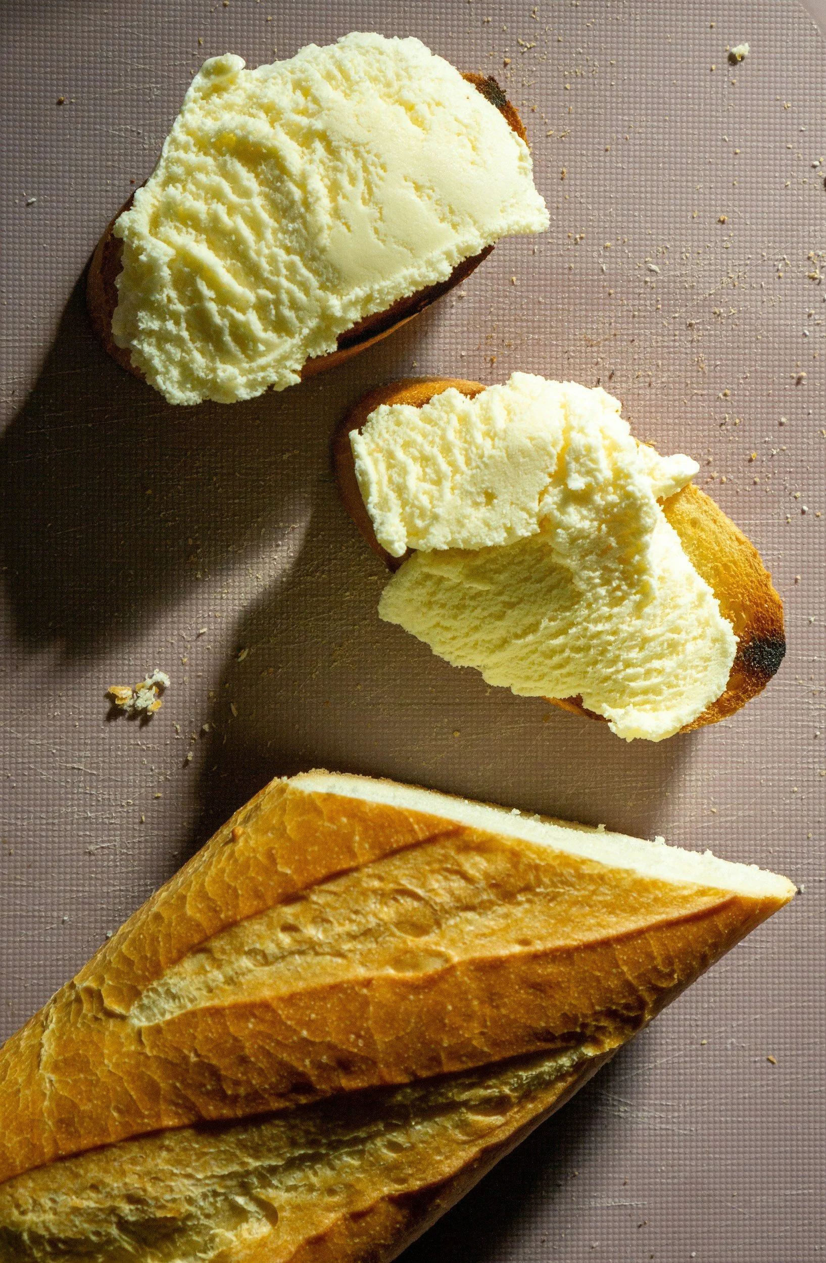 Whipped honey butter on baguette slices