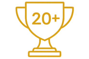 Gold trophy with '20+' inside.
