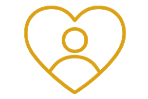An outline of a person inside a heart shape, drawn with a gold line.