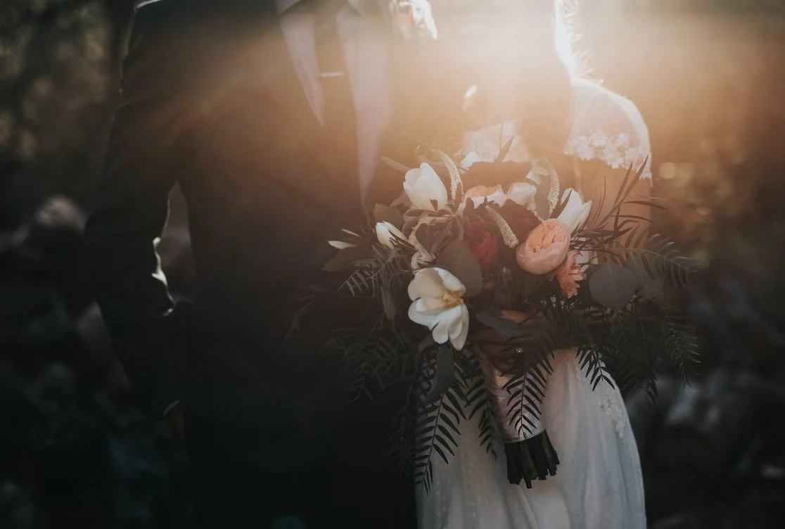 Bride and Groom posing for an abstract photo