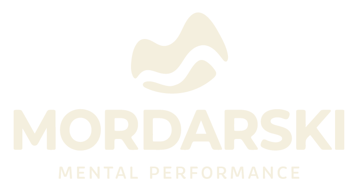 Logo of MORDARSKI MENTAL PERFORMANCE with an abstract mountain or wave graphic.