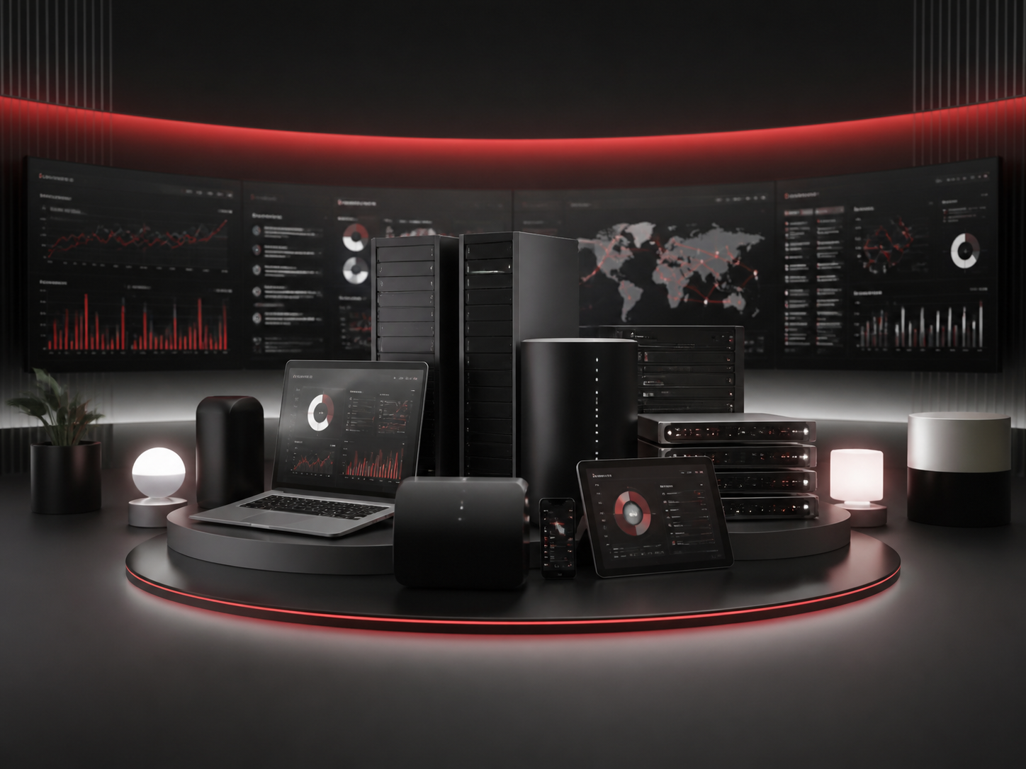 Managed IT infrastructure with secure connected systems in the Tech Pros CV red and charcoal style