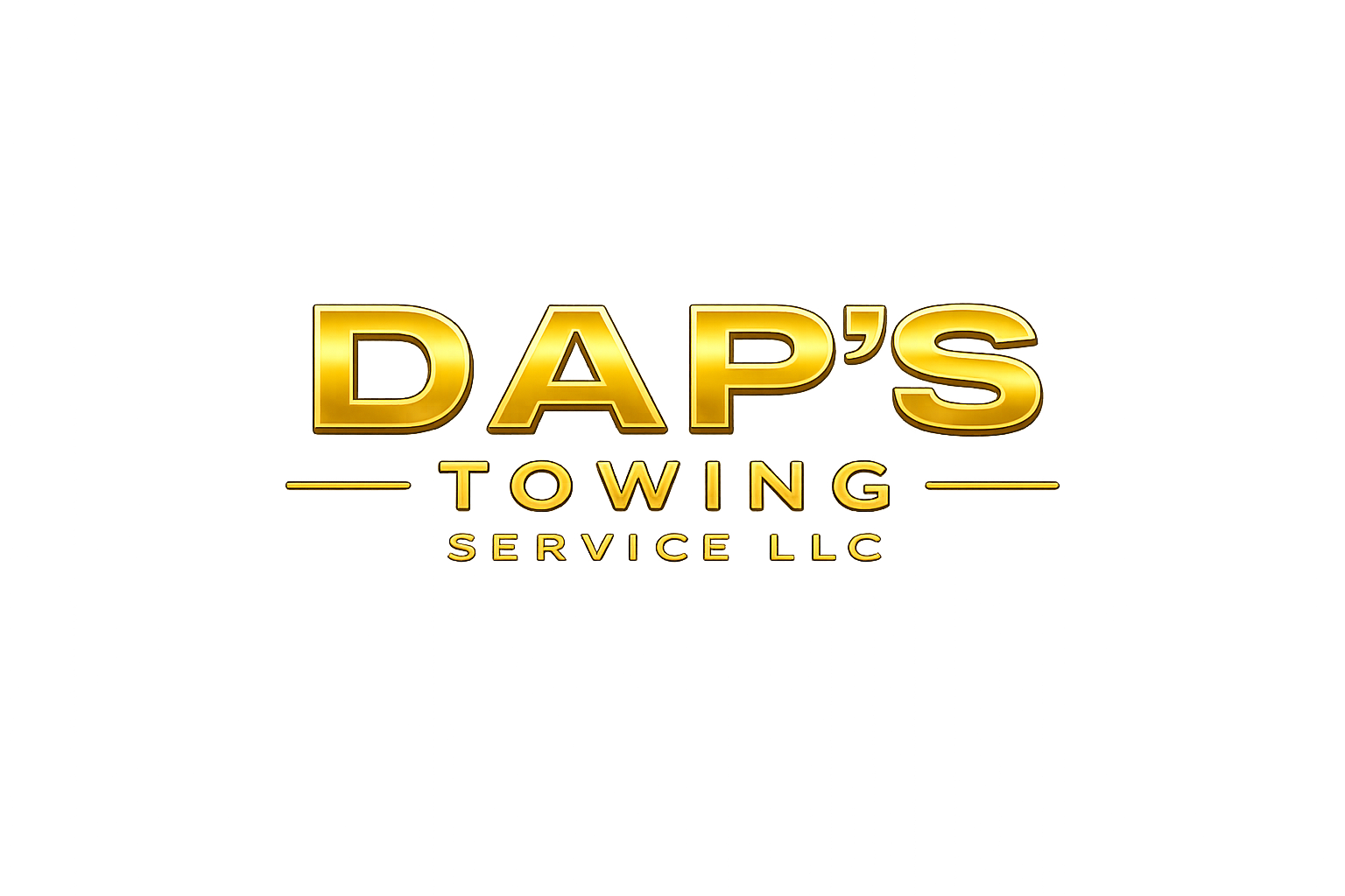 Gold-colored sign for DAP'S Towing Service LLC with a dark background.