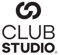 Logo of a club studio, featuring a stylized dollar sign symbol above the words 'CLUB STUDIO'