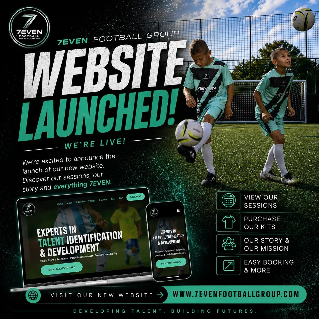 7EVEN FOOTBALL WEBSITE IS LIVE 🚨💻

www.7evenfootballgroup.com

- Kits will be sold via the 7-Shop Page on the website
- Information on all of our current programmes &amp; what 7EVEN Football Group is about can all be read on our site 📚
- Booking s