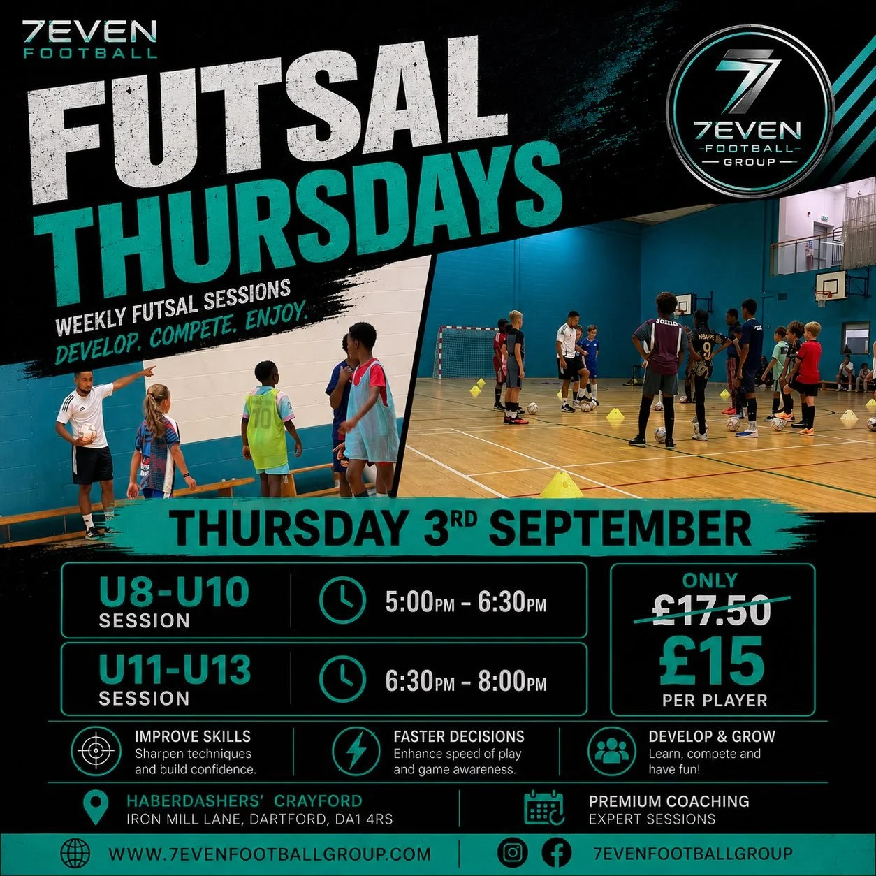⚽️ FUTSAL THURSDAYS ARE BACK! ⚽️

After some great sessions last week, we&rsquo;re back this Thursday with new times &amp; a new price! 🔥

U8&ndash;U10 | 5:00&ndash;6:30pm
U11&ndash;U13 | 6:30&ndash;8:00pm
&pound;17.50 ➡️ &pound;15 per player

📍 Ha